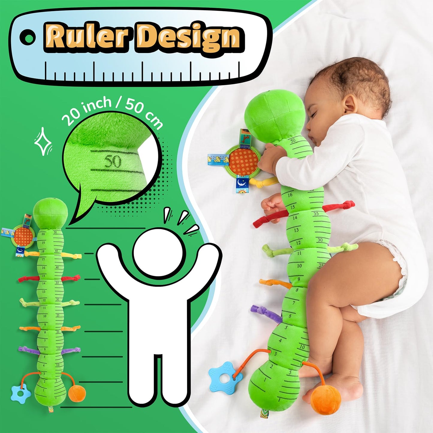LIGHTDESIRE Musical Caterpillar Baby Toy - 8-in-1 Sensory Toy for 3-12 Months, Lime Green