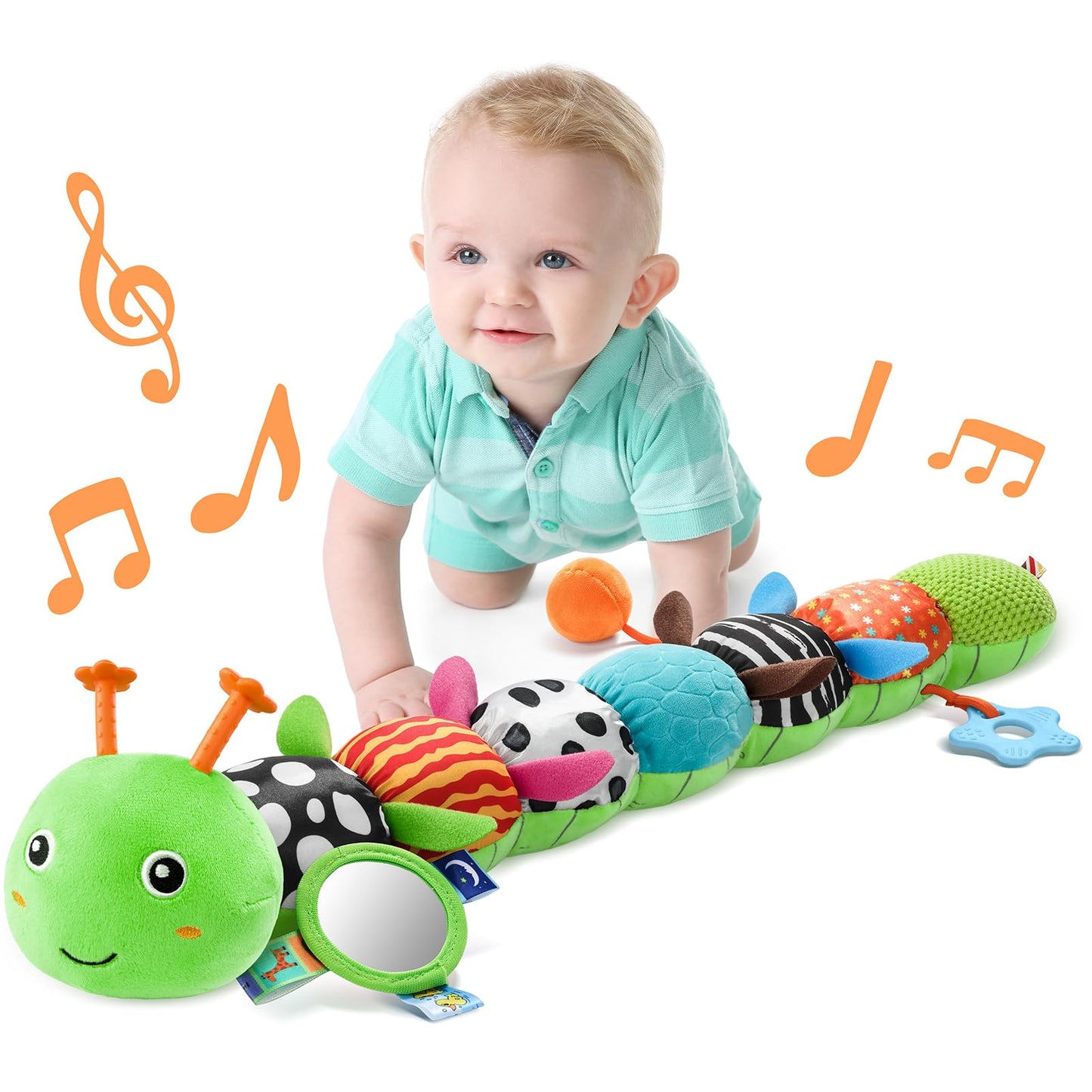 LIGHTDESIRE Baby Musical Caterpillar – Tummy Time Toy with Mirror, Ruler & Teether (0-12 Months)