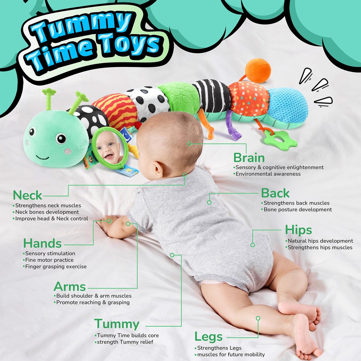 LIGHTDESIRE 8-in-1 Musical Caterpillar Toy for Babies 6-12M – Sensory & Teething