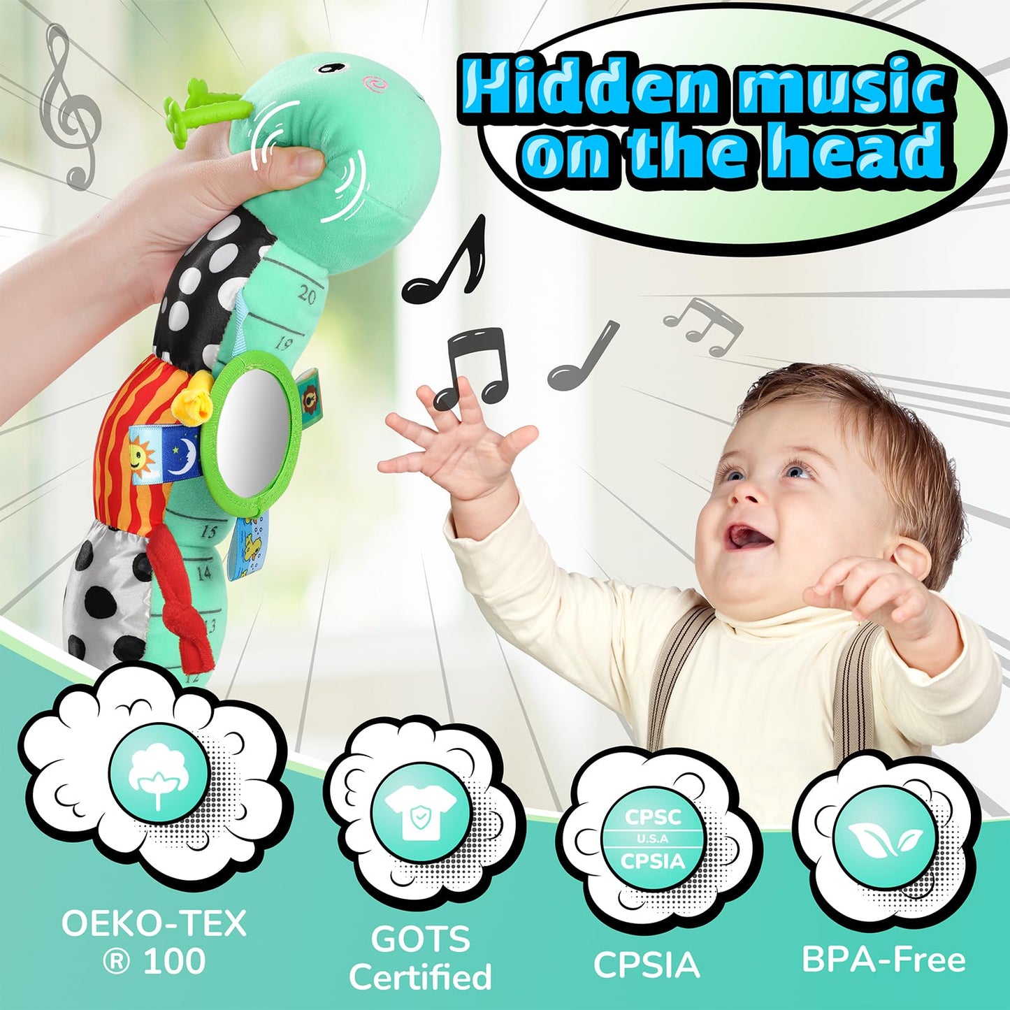 LIGHTDESIRE 8-in-1 Musical Caterpillar Toy for Babies 6-12M – Sensory & Teething