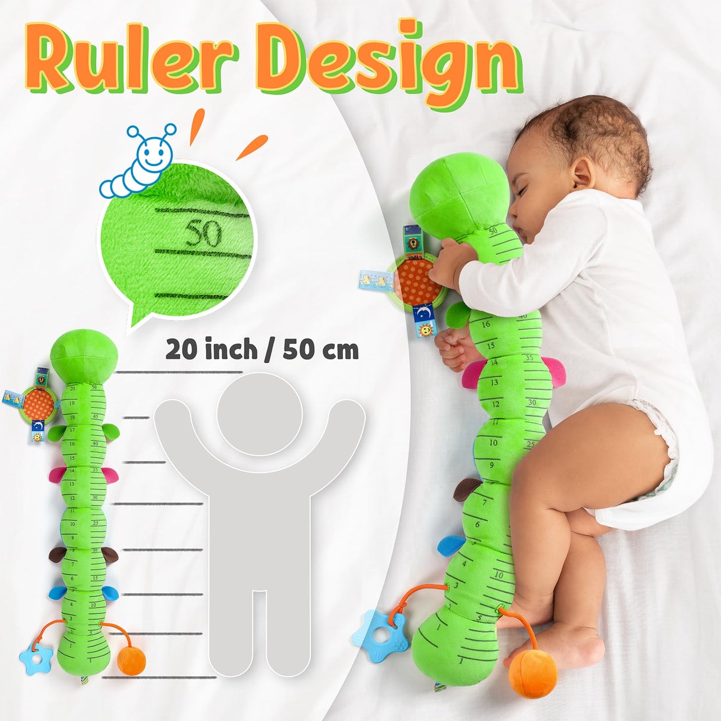 LIGHTDESIRE Baby Musical Caterpillar – Tummy Time Toy with Mirror, Ruler & Teether (0-12 Months)