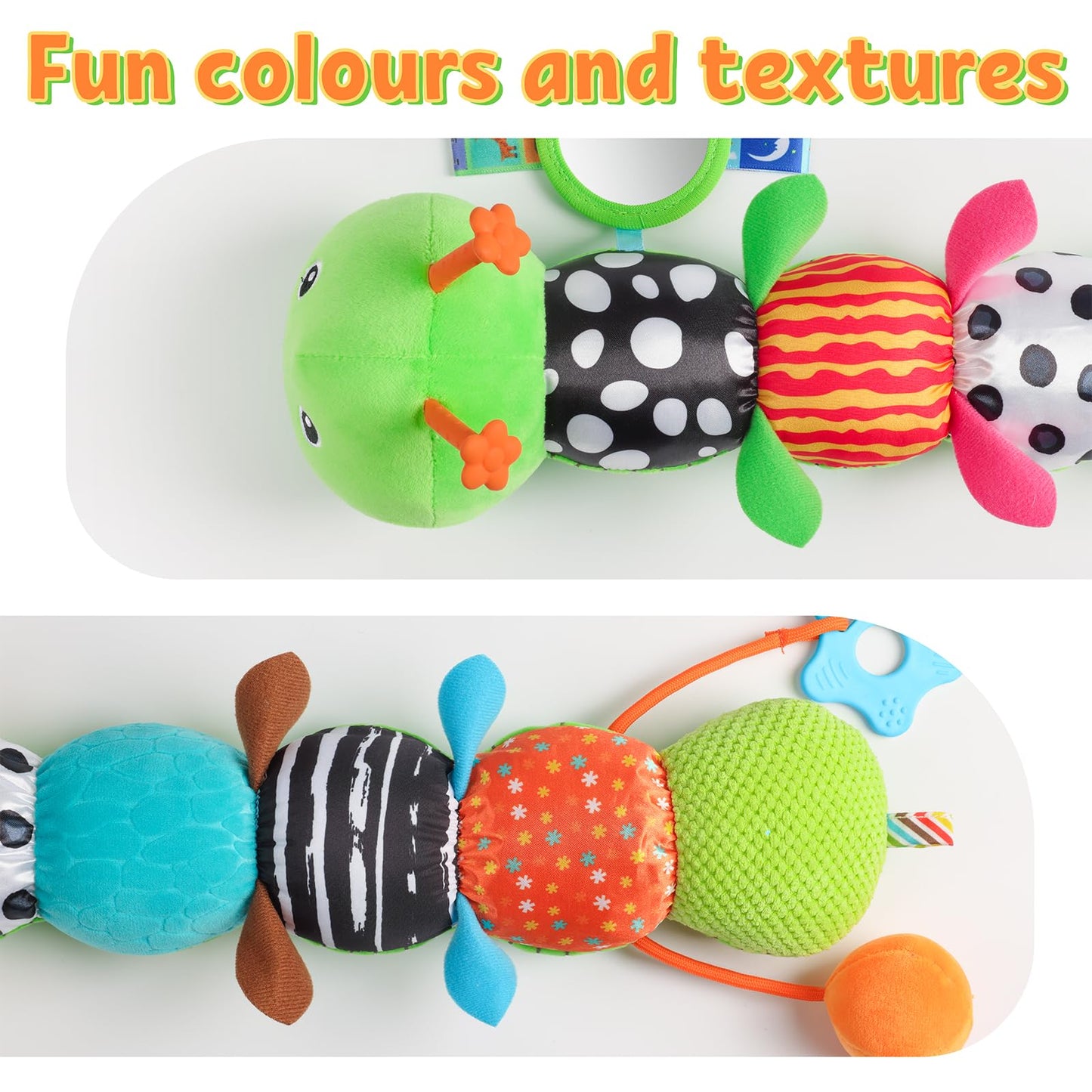 LIGHTDESIRE Baby Musical Caterpillar – Tummy Time Toy with Mirror, Ruler & Teether (0-12 Months)