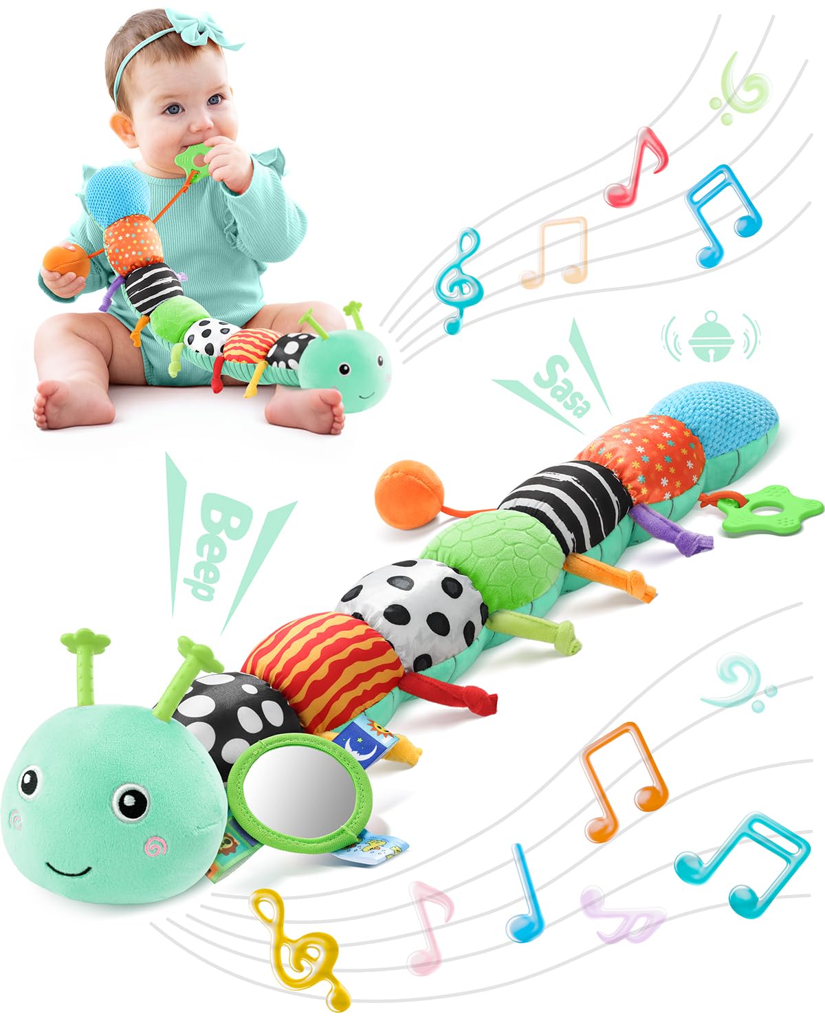 LIGHTDESIRE 8-in-1 Musical Caterpillar Toy for Babies 6-12M – Sensory & Teething