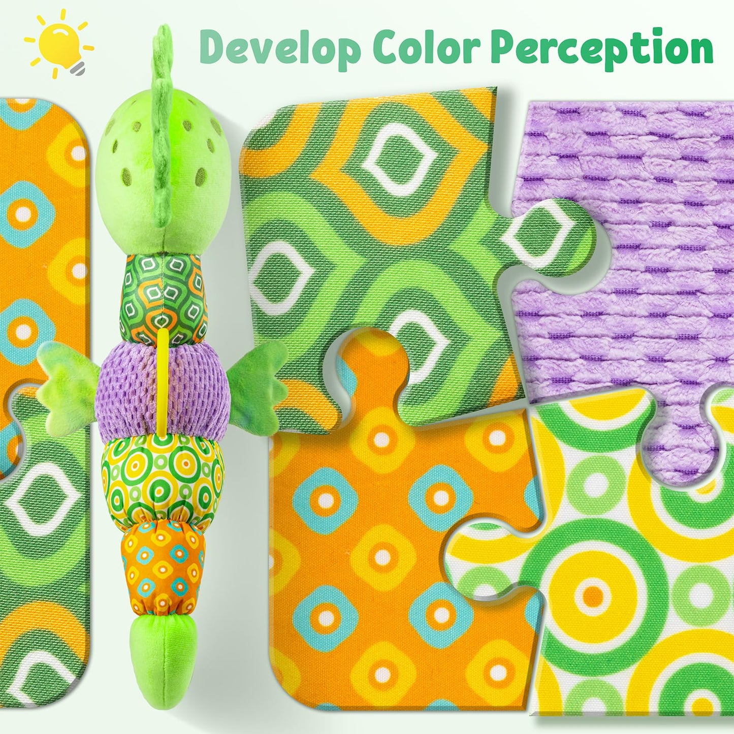 LIGHTDESIRE Musical Seahorse Baby Toy – 6-in-1 Sensory Plush for Tummy Time (Lime Green)