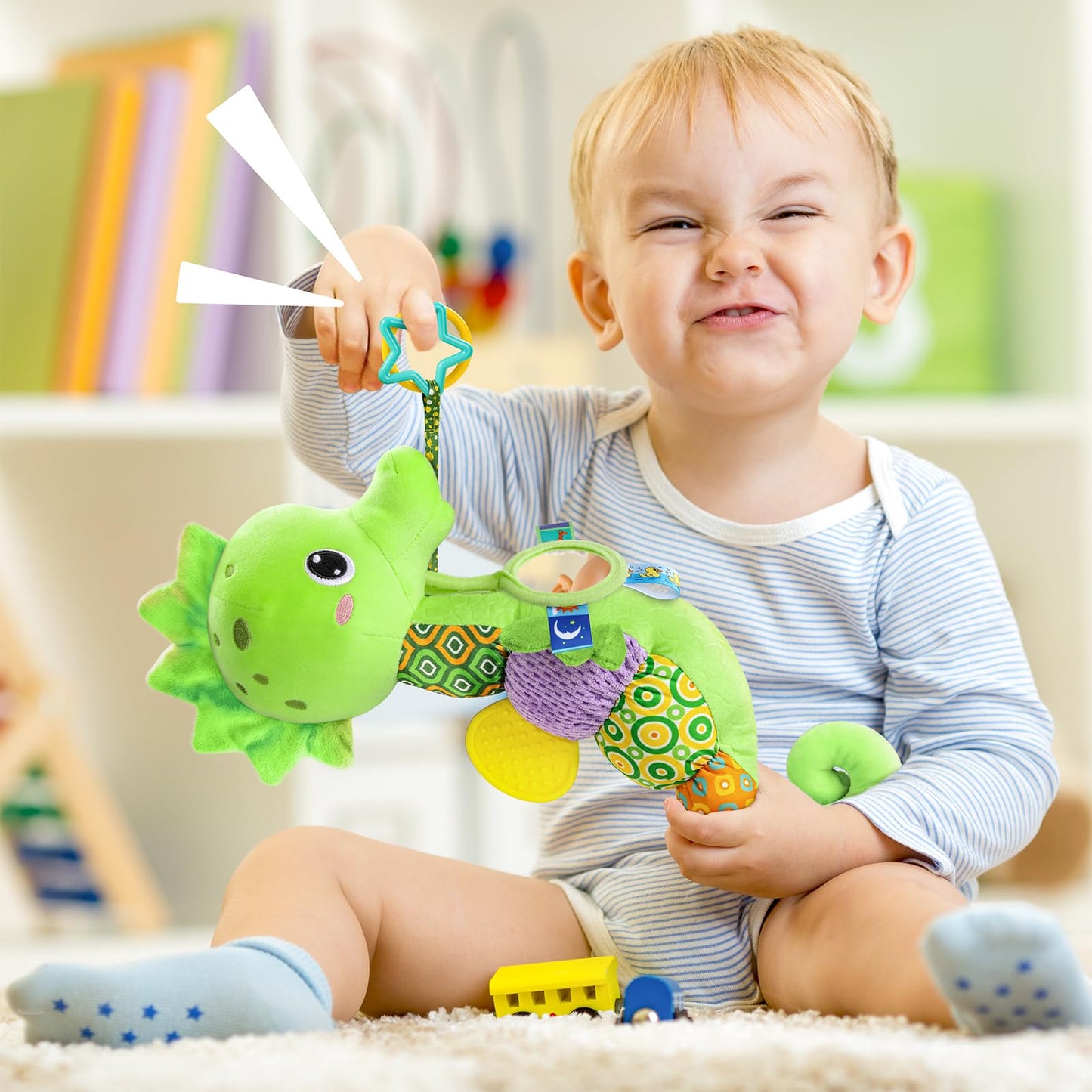 LIGHTDESIRE Musical Seahorse Baby Toy – 6-in-1 Sensory Plush for Tummy Time (Lime Green)