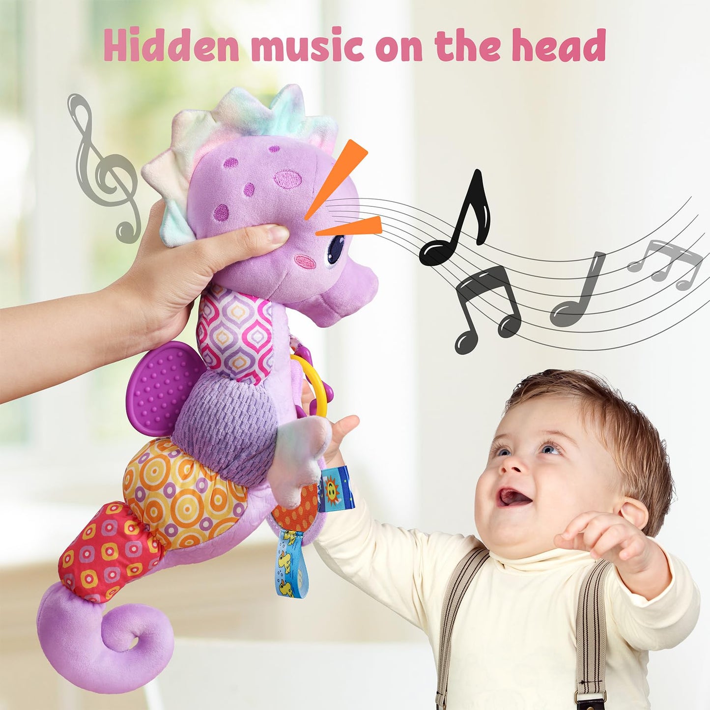 LIGHTDESIRE Musical Seahorse Baby Toy – 6-in-1 Sensory Plush for 0-12 Months (Lavender Purple)