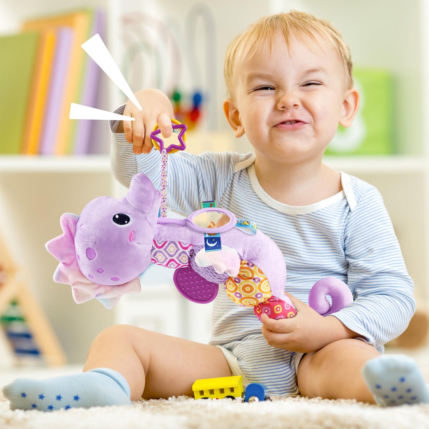 LIGHTDESIRE Musical Seahorse Baby Toy – 6-in-1 Sensory Plush for 0-12 Months (Lavender Purple)