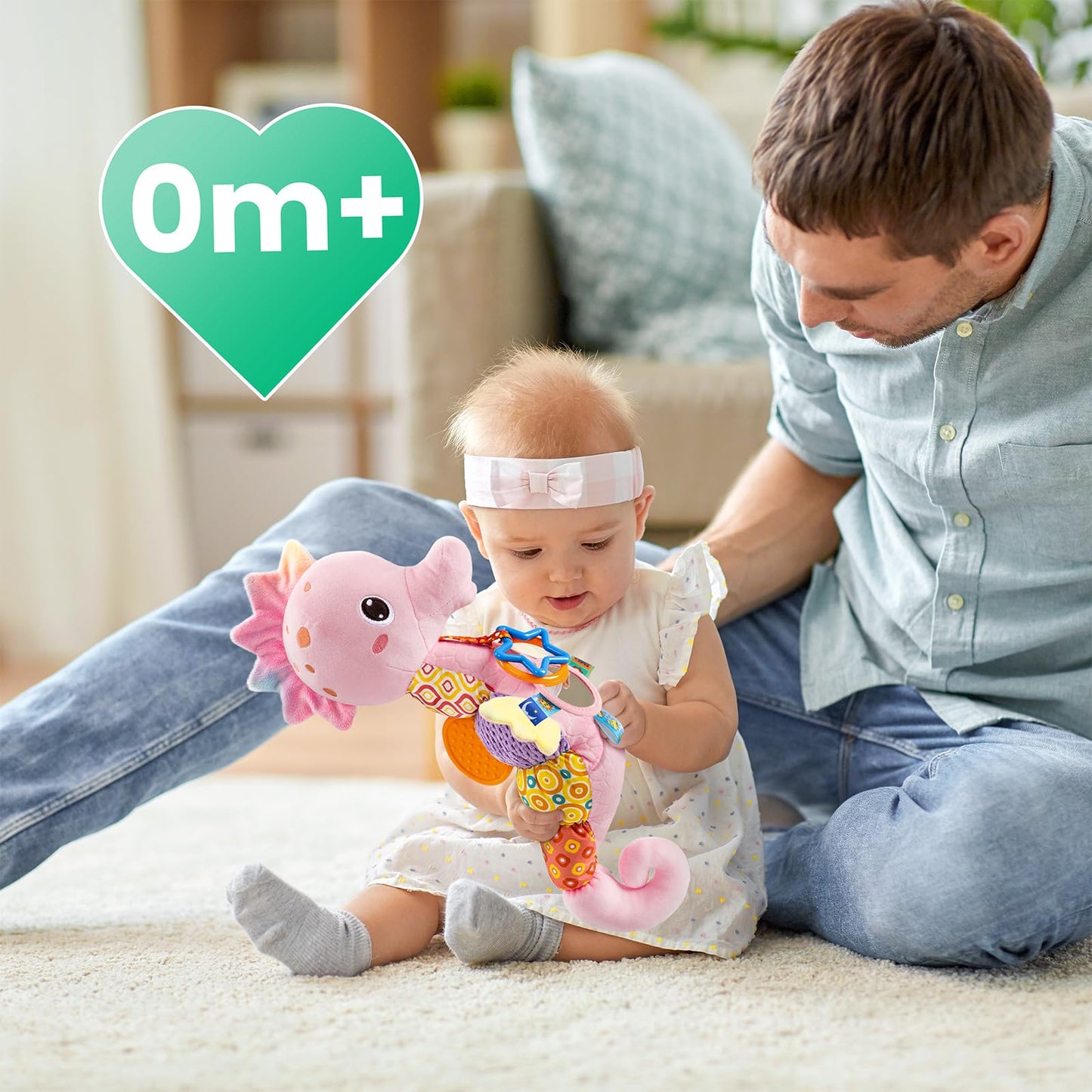 LIGHTDESIRE Musical Seahorse Baby Toy – Mirror, Rattle, Crinkle, Teether (0-12 Months, Rose Pink)