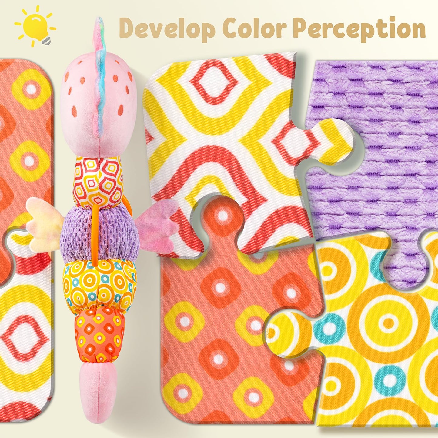 LIGHTDESIRE Musical Seahorse Baby Toy – Mirror, Rattle, Crinkle, Teether (0-12 Months, Rose Pink)