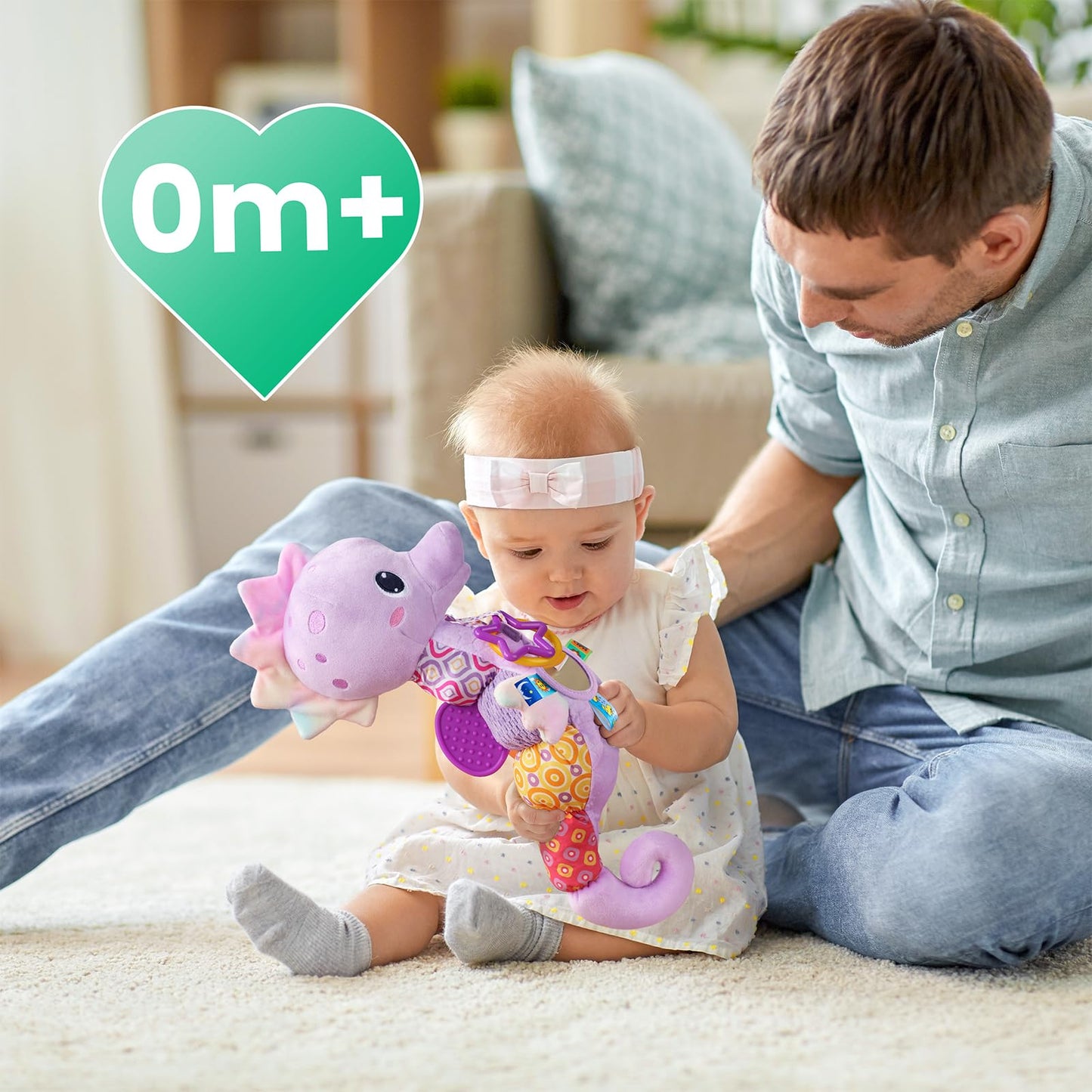 LIGHTDESIRE Musical Seahorse Baby Toy – 6-in-1 Sensory Plush for 0-12 Months (Lavender Purple)