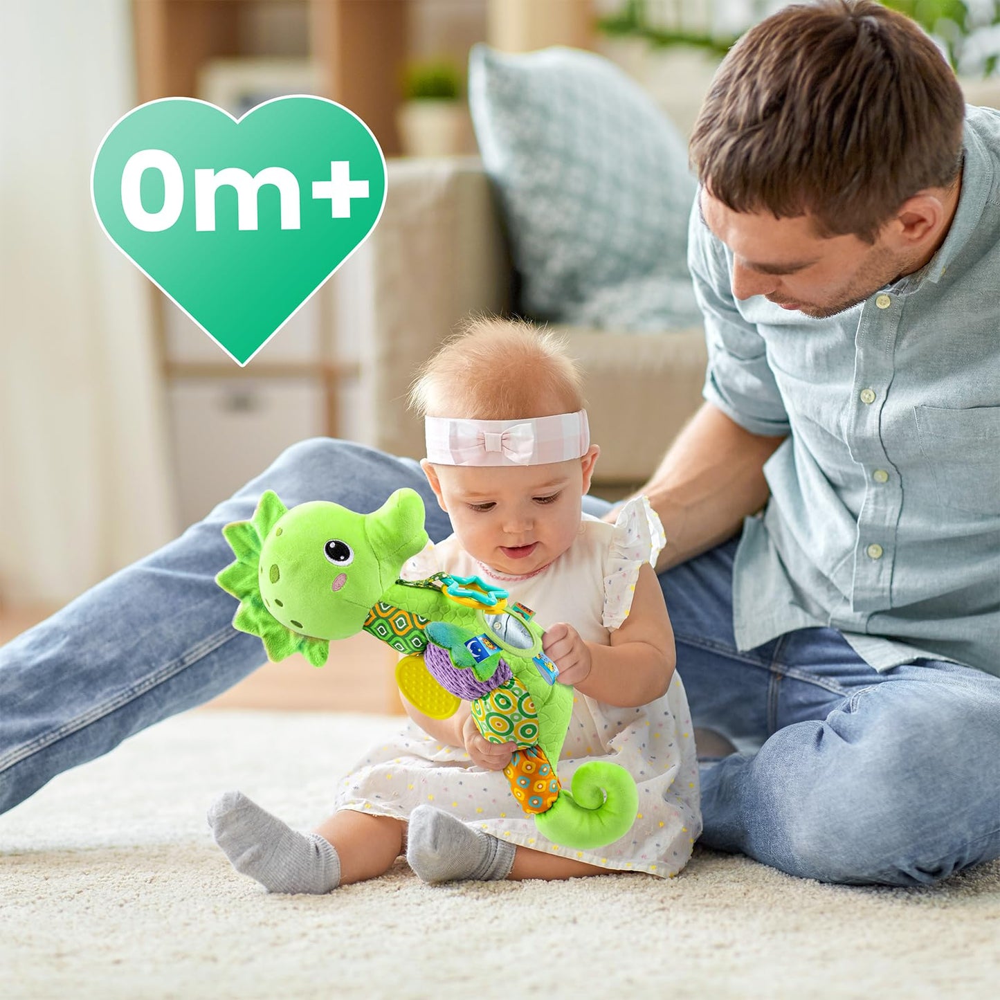 LIGHTDESIRE Musical Seahorse Baby Toy – 6-in-1 Sensory Plush for Tummy Time (Lime Green)
