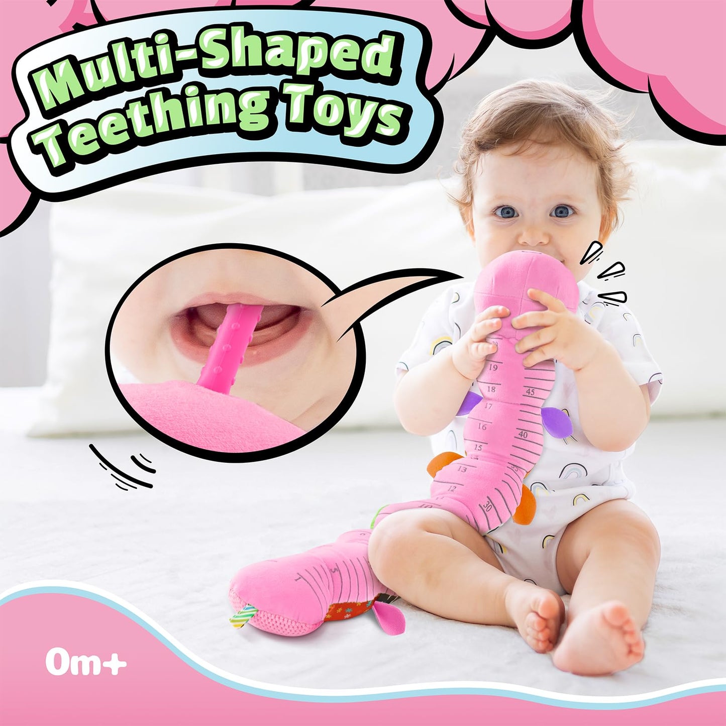 LIGHTDESIRE Baby Toys Musical Caterpillar – 6-in-1 Sensory Teether for Tummy Time (Pink)