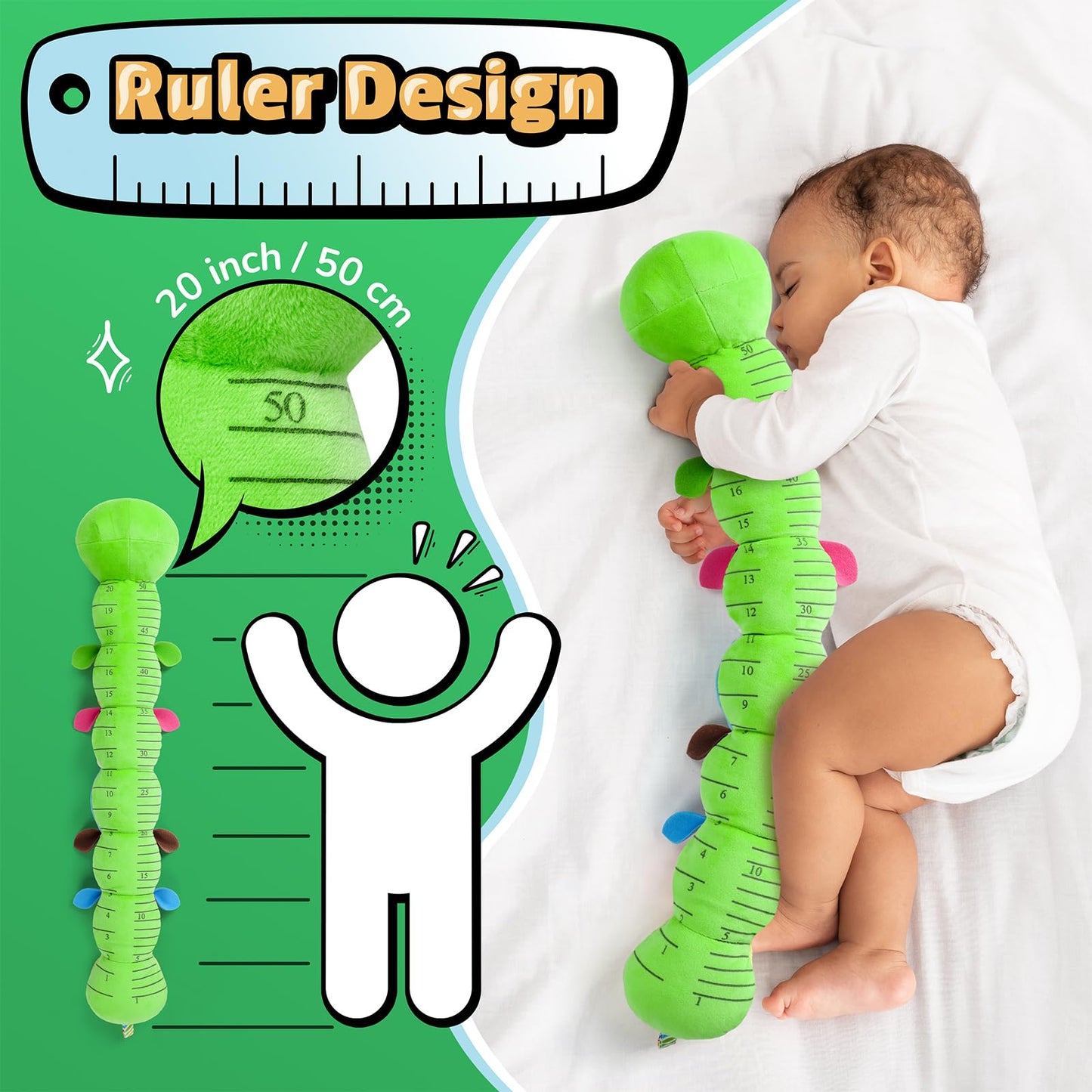 LIGHTDESIRE Baby Toys 6-12 Months Musical Caterpillar – 6-in-1 Sensory Plush Toy with Ruler, Crinkle & Ring Bell