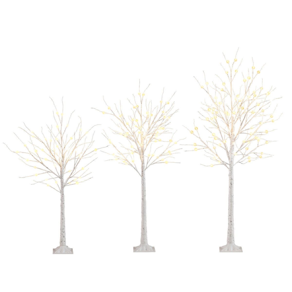 Lighted Birch Tree Set Birch Christmas Tree with Branch Tips LED Lights and Metal Bases