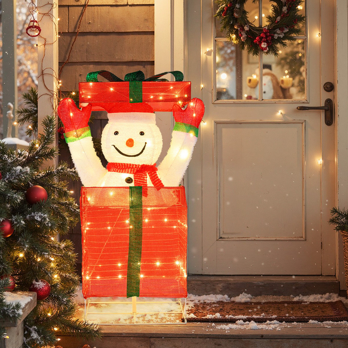 Lighted Snowman in Gift Box Christmas Decoration with LED Lights