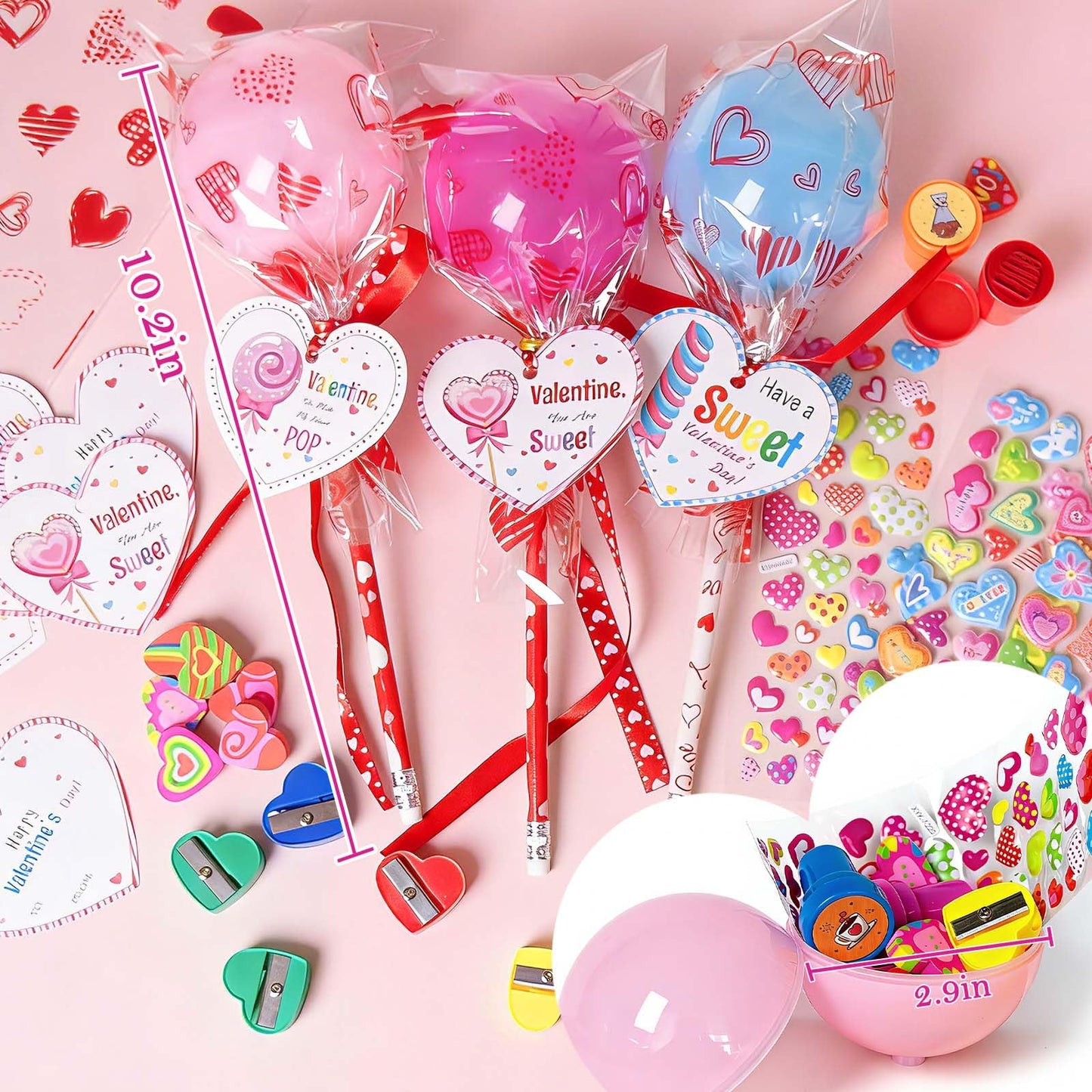 LIHOME 24-Pack Giant Lollipop Valentines Kit for Kids — Cards & Party Favors