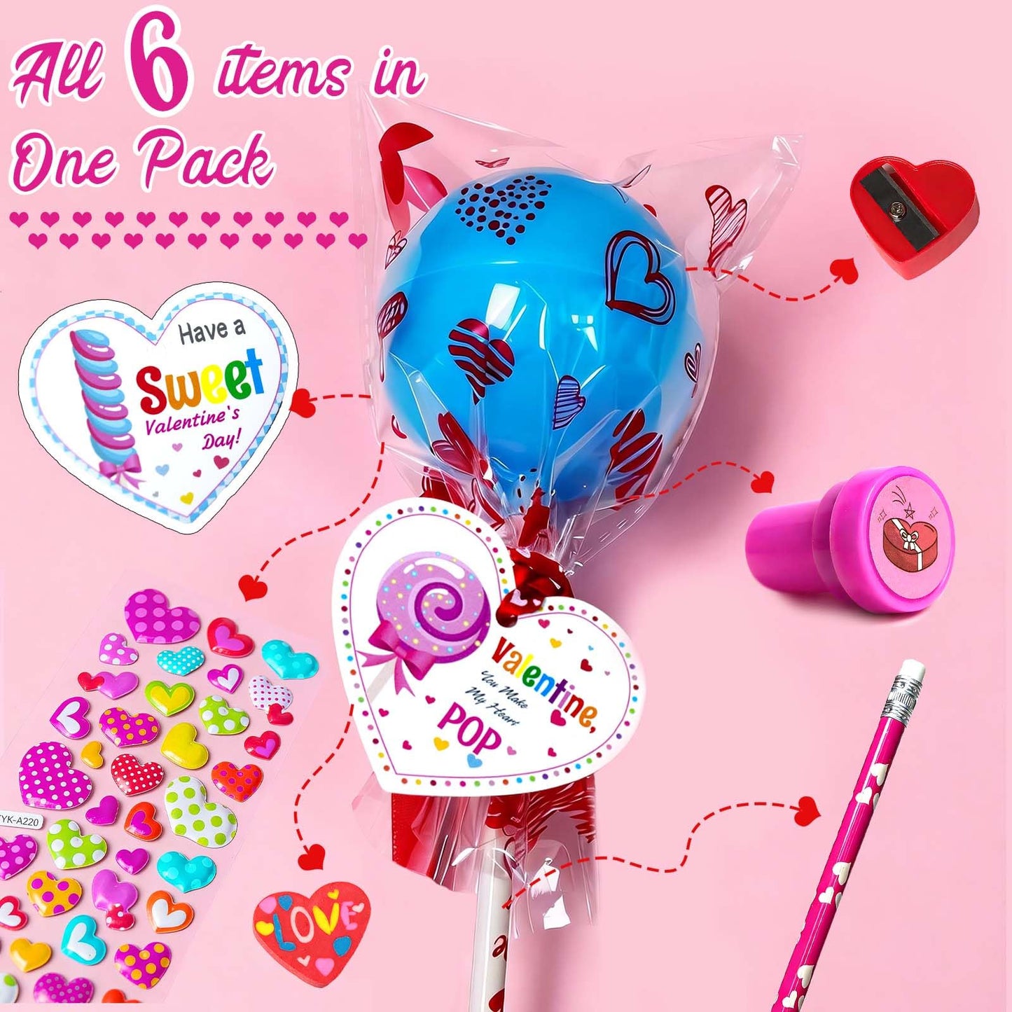 LIHOME 24-Pack Giant Lollipop Valentines Kit for Kids — Cards & Party Favors