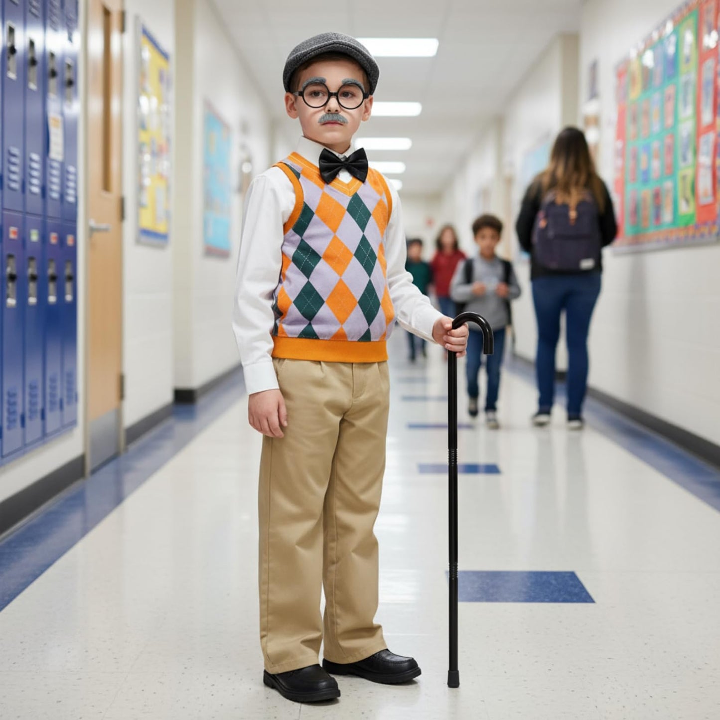 Liitrsh 8 Pcs Old Man Costume for Kids — Grandpa Outfit for 100 Days of School & Halloween (11-13, Yellow Green Plaid)
