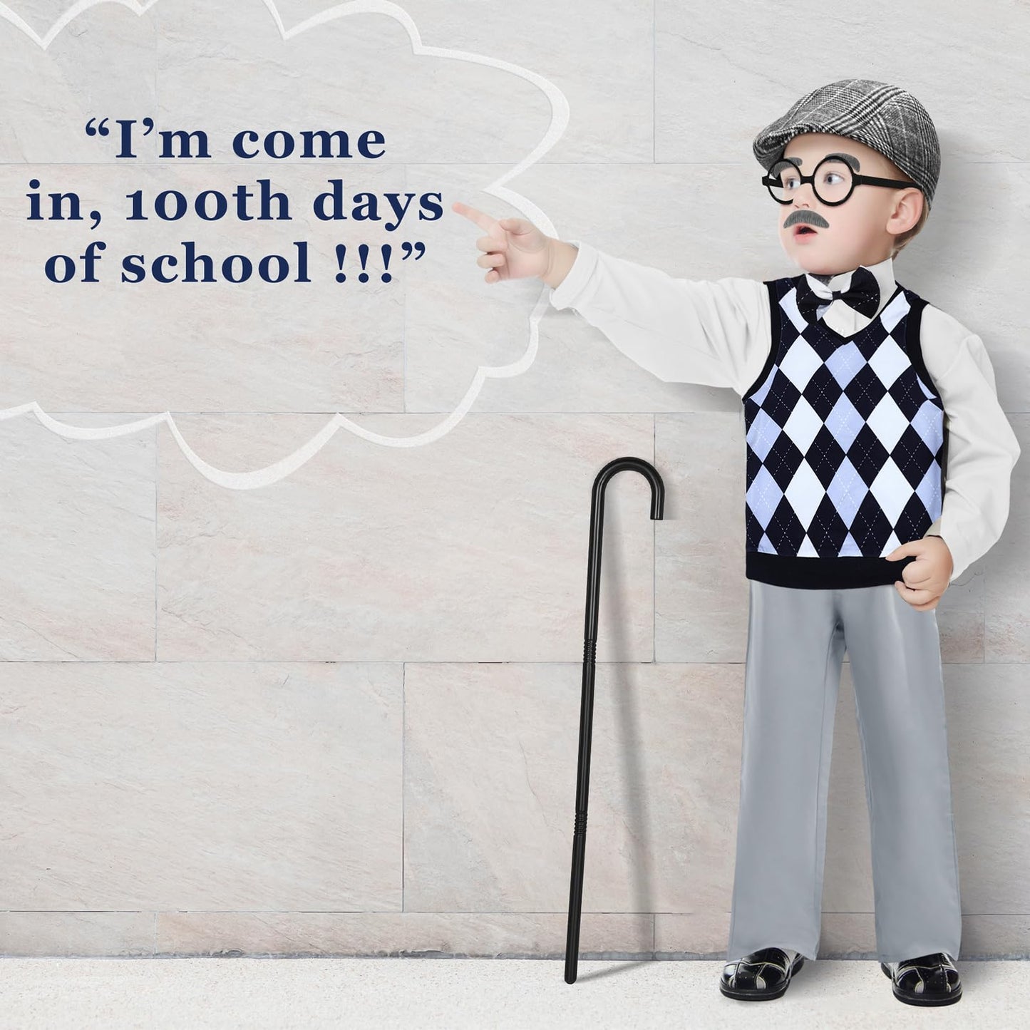 Liitrsh 8 Pcs Old Man Costume for Kids – Grandpa Costume for 100 Days of School & Halloween (Blue Grey Plaid)