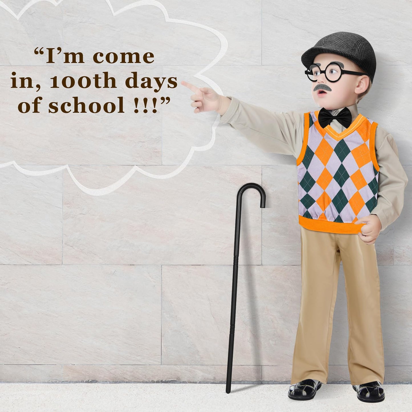Liitrsh 8 Pcs Old Man Costume for Kids — Grandpa Outfit for 100 Days of School & Halloween (11-13, Yellow Green Plaid)