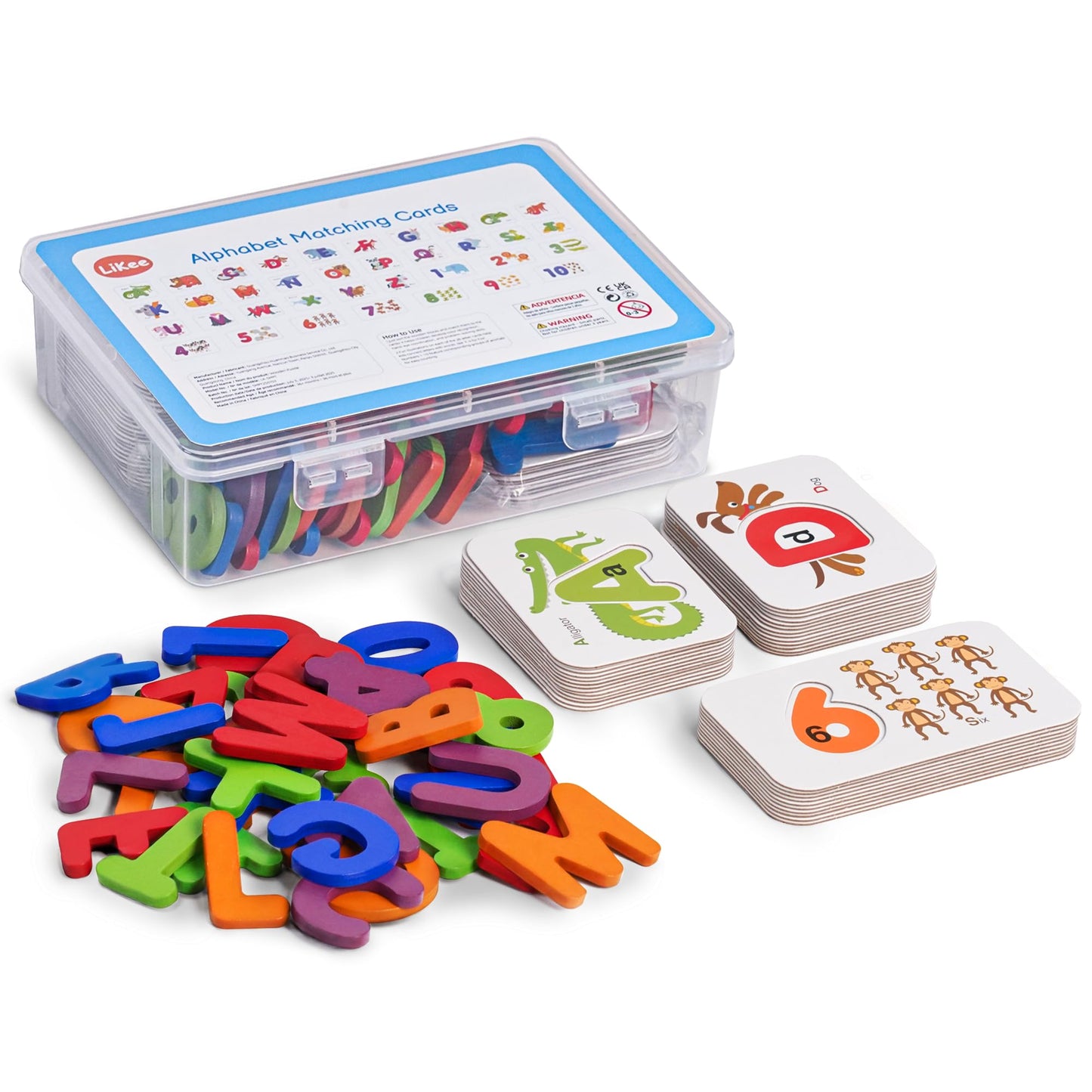 LiKee Alphabet Flash Cards – Wooden Letter Puzzle & Counting Board for ABC, Sight Words | Montessori Toys (36 Cards, 37 Wood Pieces)