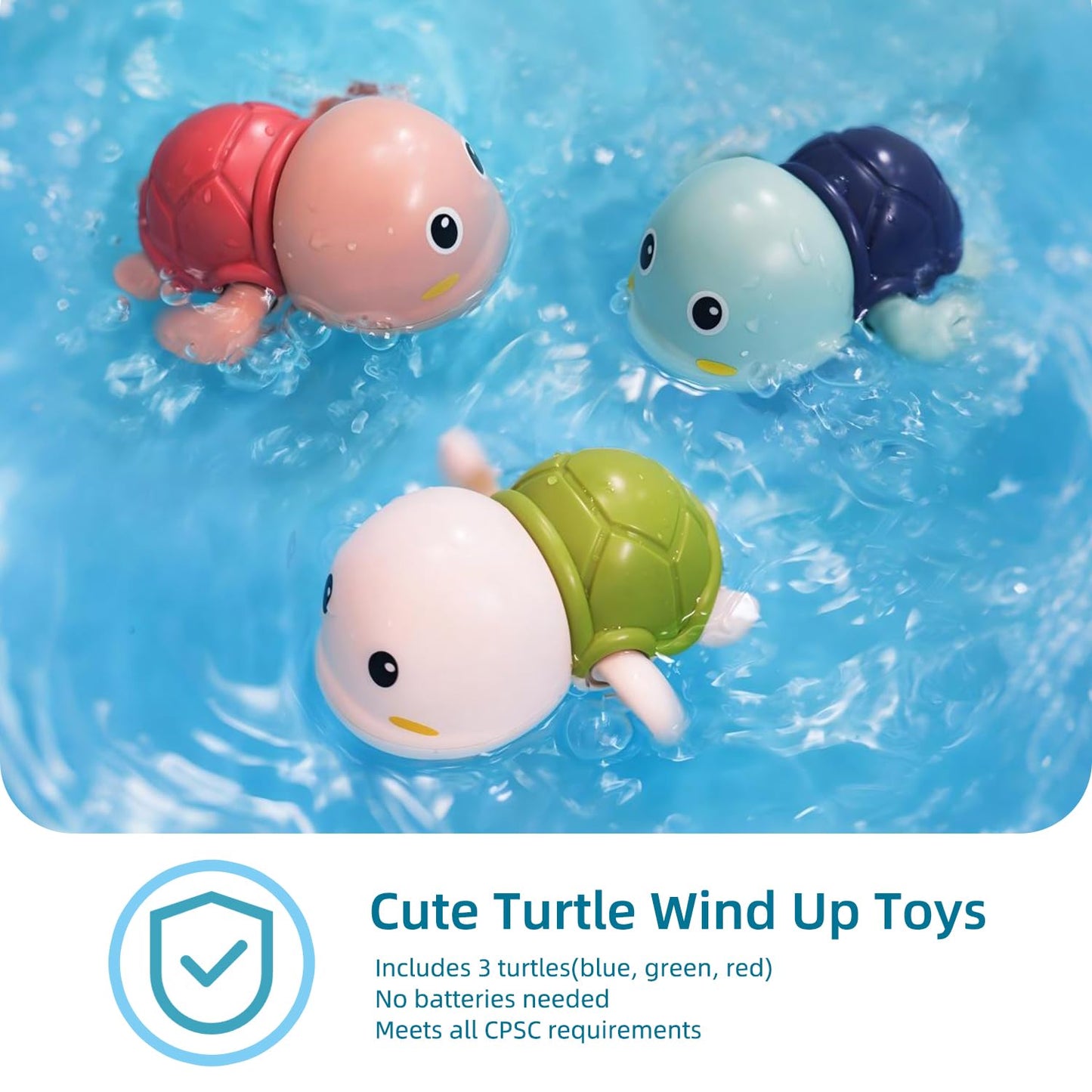 LiKee Bath Toys 3 Pack with 3 Colors | Colorful Turtle Wind-Up Bath Toys for Babies & Toddlers