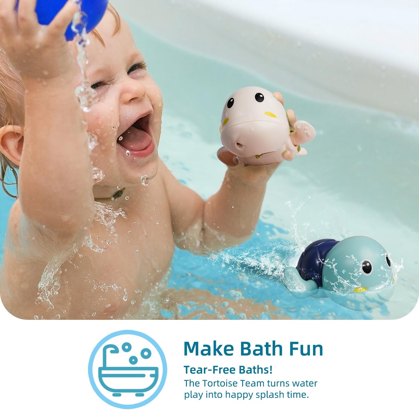 LiKee Bath Toys 3 Pack with 3 Colors | Colorful Turtle Wind-Up Bath Toys for Babies & Toddlers