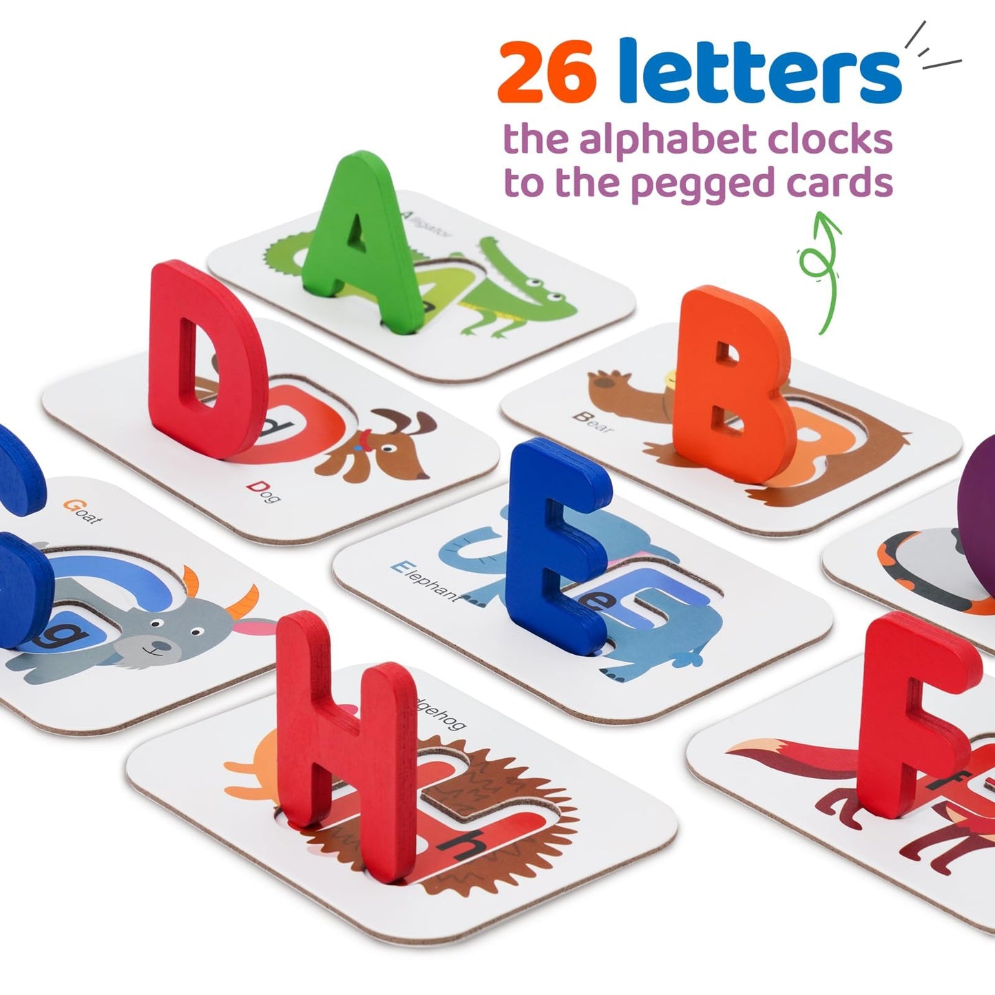 LiKee Alphabet Flash Cards – Wooden Letter Puzzle & Counting Board for ABC, Sight Words | Montessori Toys (36 Cards, 37 Wood Pieces)