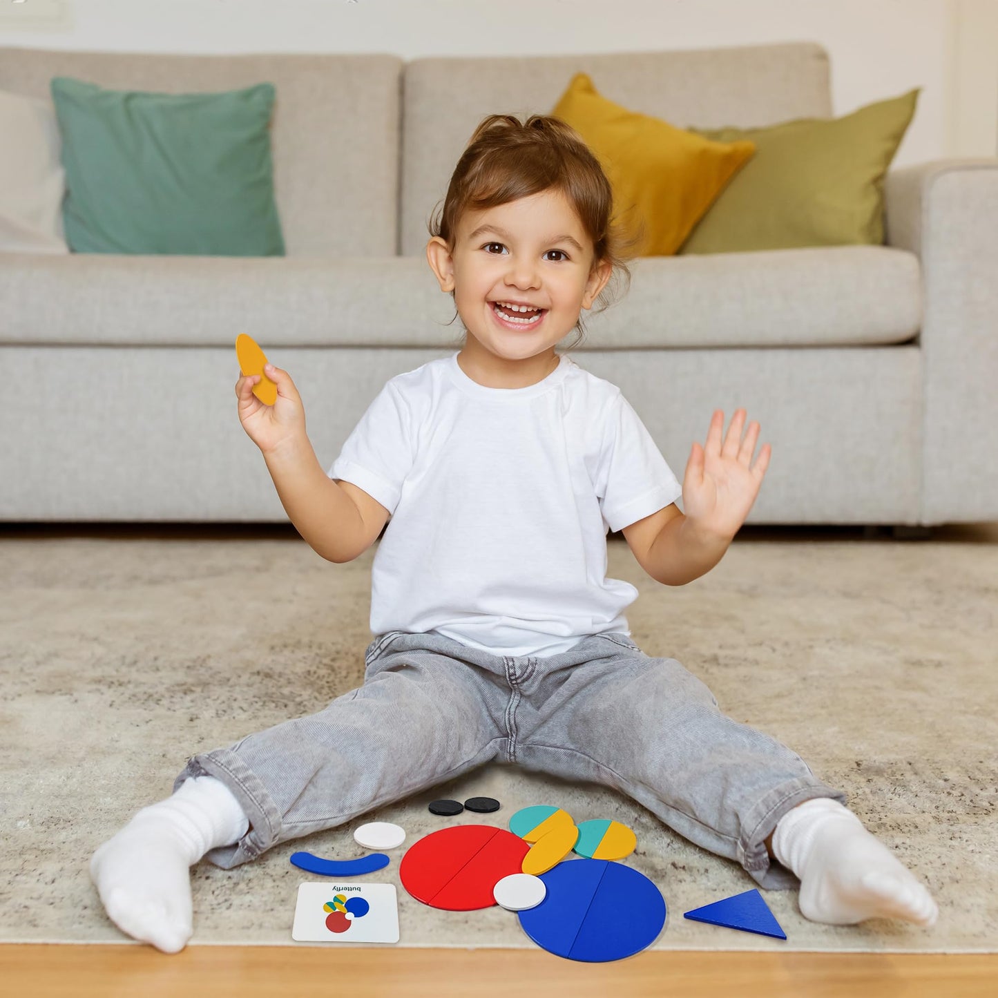 LiKee Open Ended Wooden Shape Puzzle — 36 Blocks & 60 Cards for Toddlers 3+