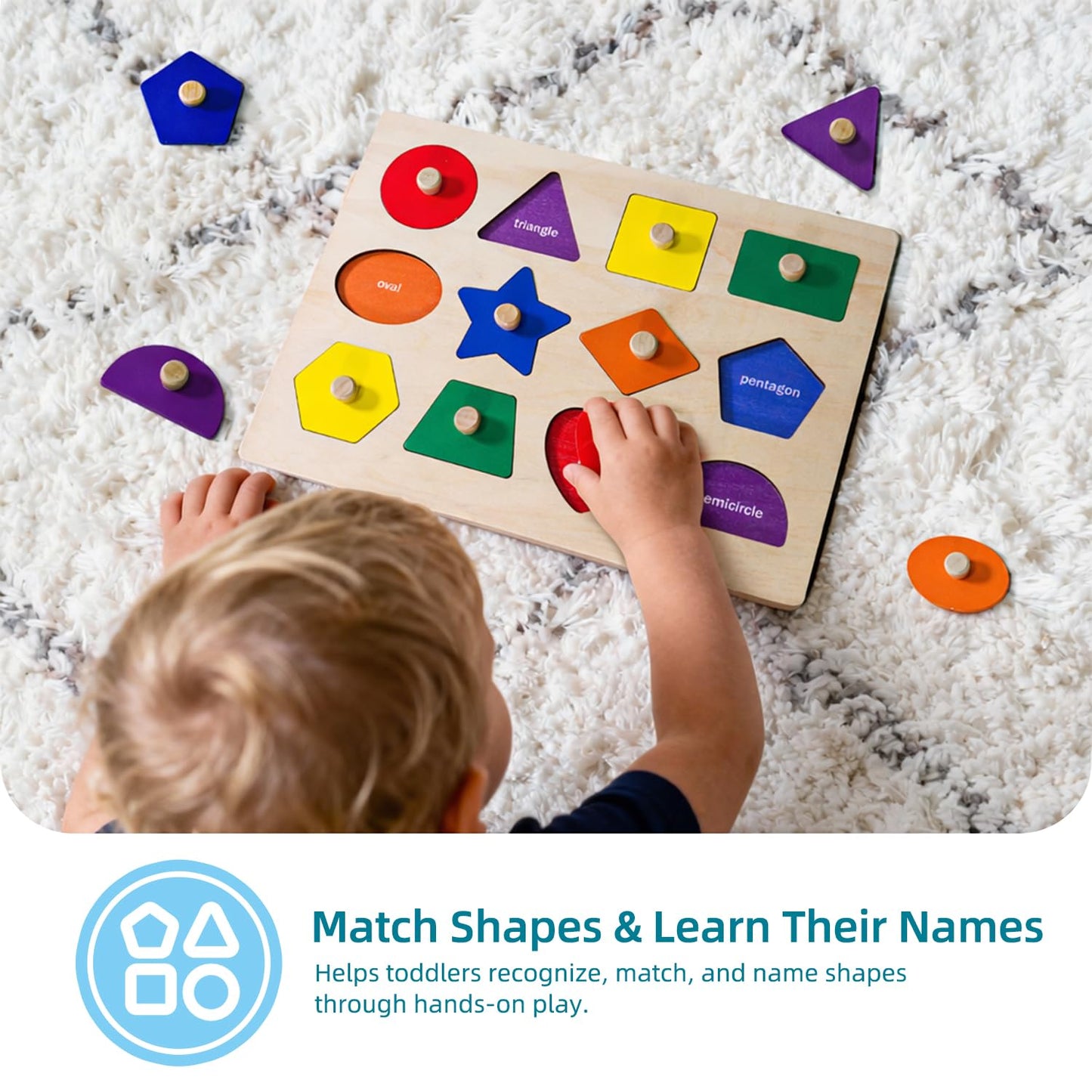 LiKee Wooden Shape Peg Puzzle Board – Educational Geometric Learning with Knobs