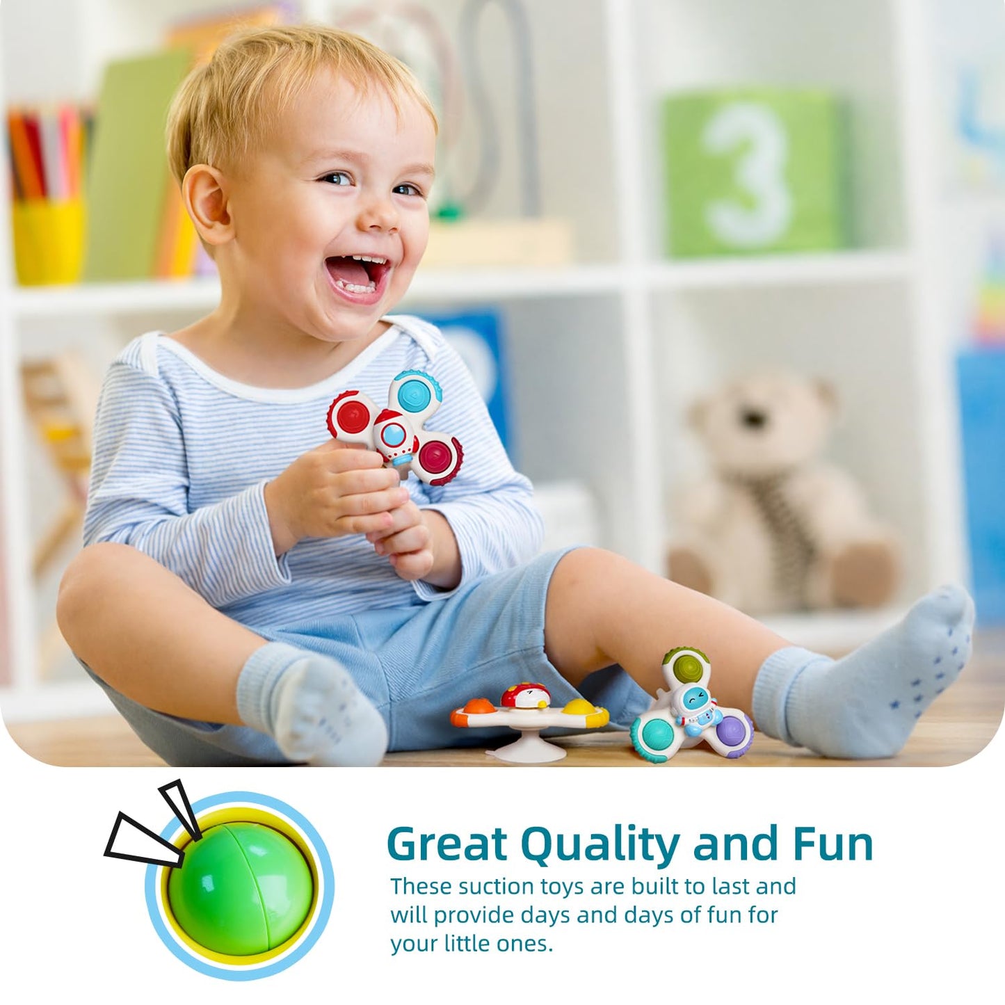 LiKee Strong Suction Cup Fidget Rotating Bath Toy for Baby 10+ Months | Travel & Window Play