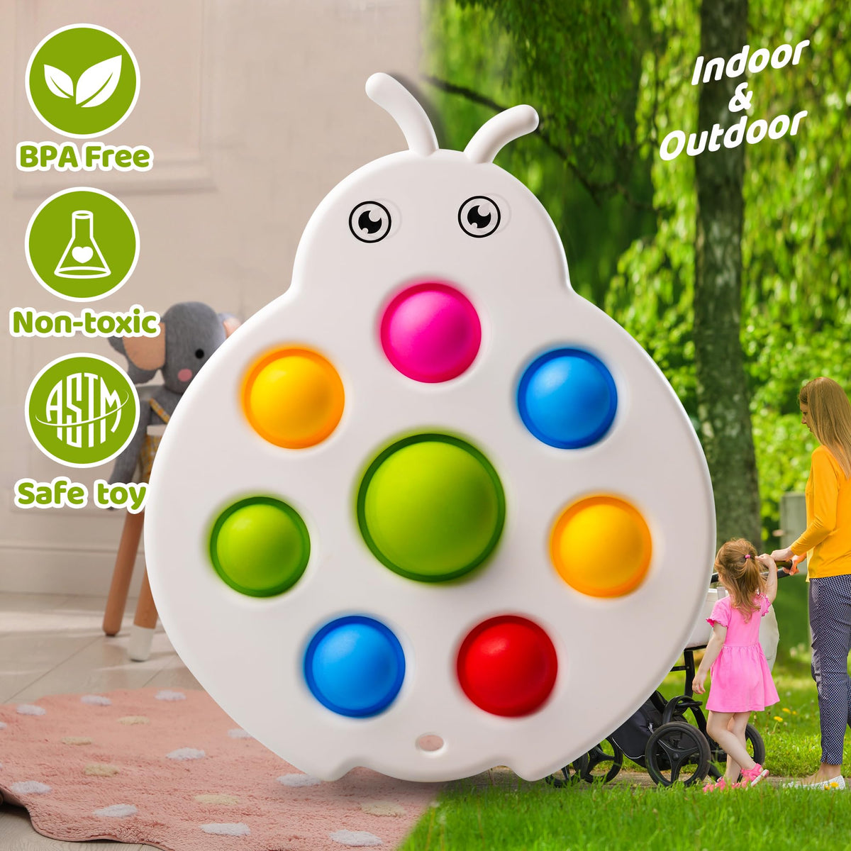 LiKee Fidget Popper Sensory Toy for Babies 10+ Months – Travel, Montessori Busy Board & Stocking Stuffer