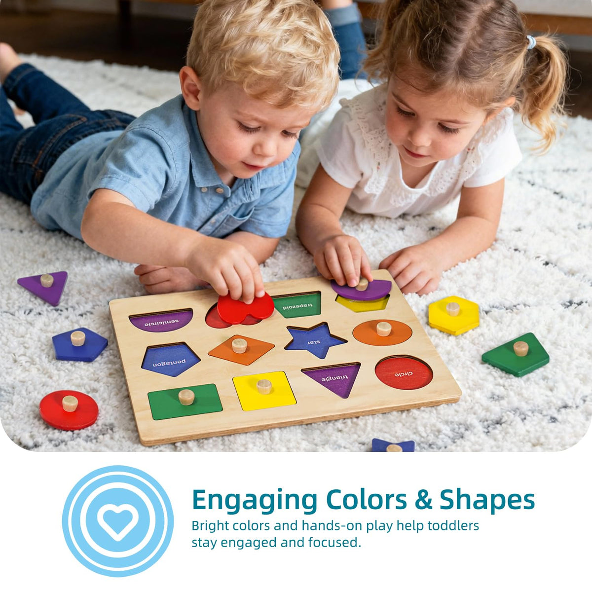 LiKee Wooden Shape Peg Puzzle Board – Educational Geometric Learning with Knobs