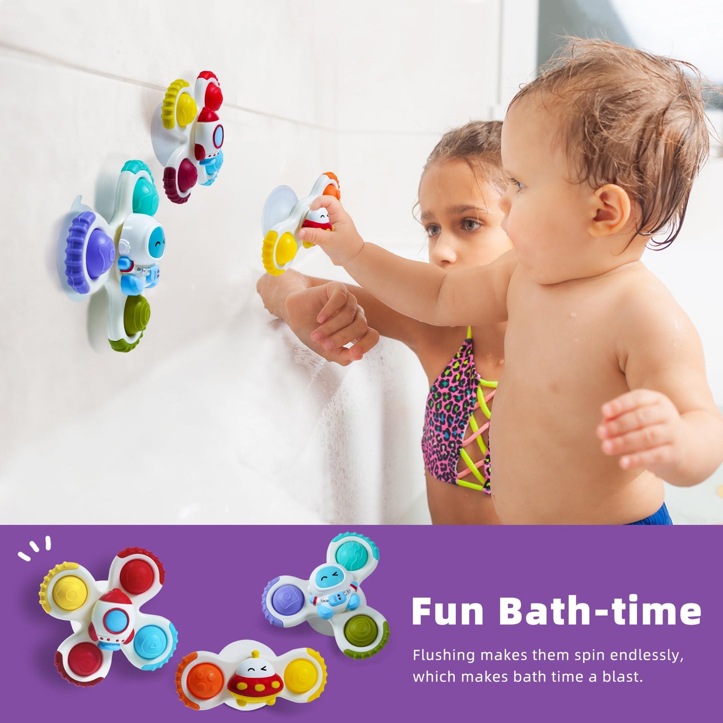 LiKee Strong Suction Cup Fidget Rotating Bath Toy for Baby 10+ Months | Travel & Window Play