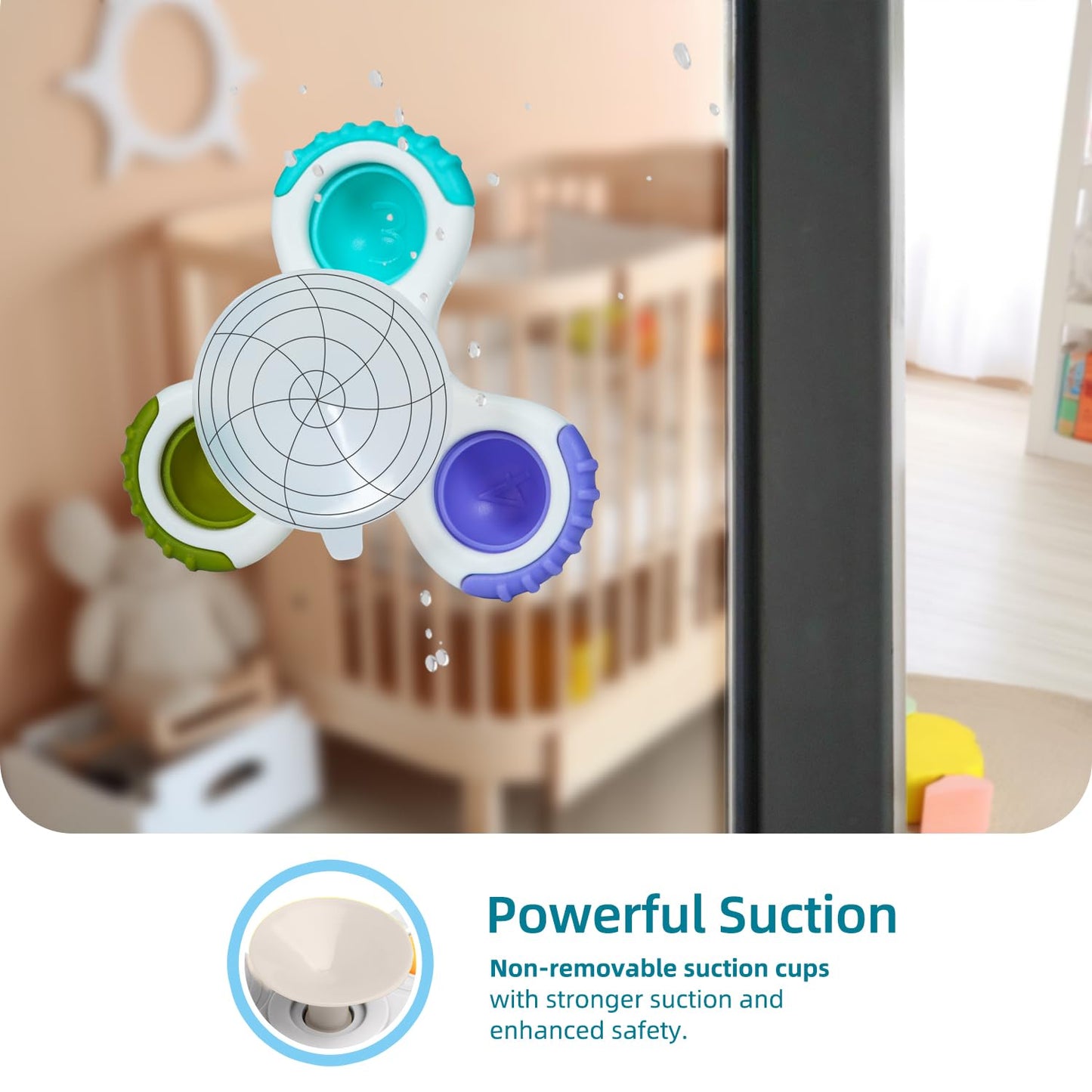 LiKee Strong Suction Cup Fidget Rotating Bath Toy for Baby 10+ Months | Travel & Window Play
