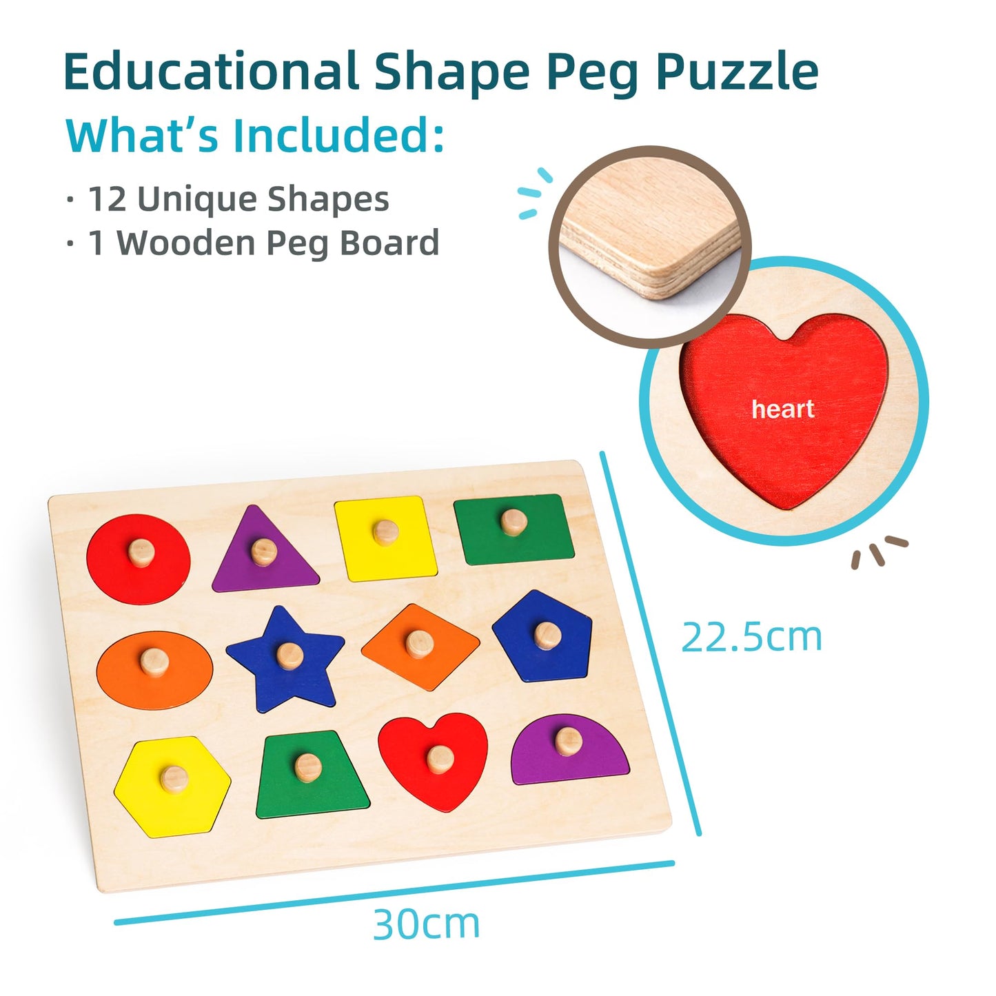LiKee Wooden Shape Peg Puzzle Board – Educational Geometric Learning with Knobs