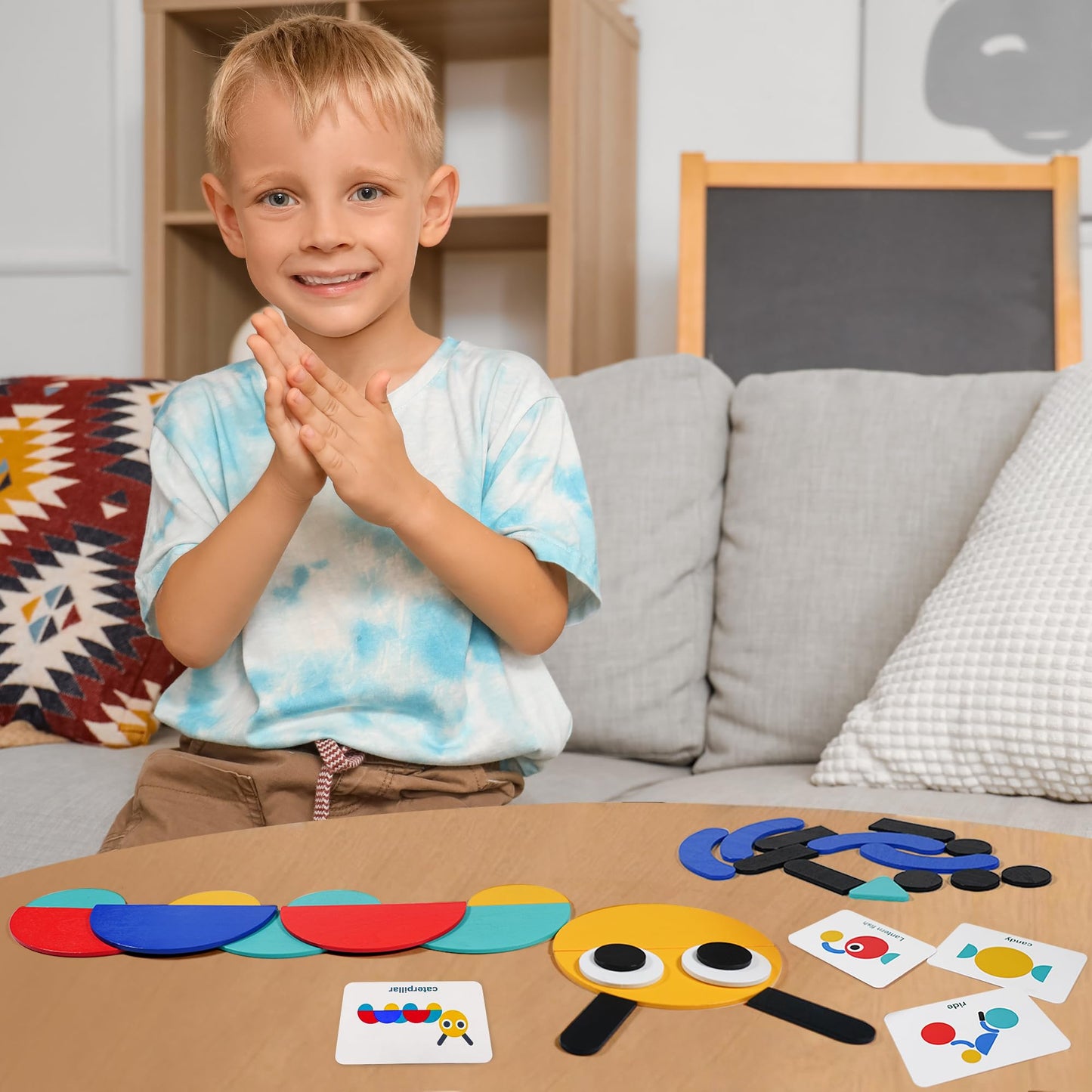 LiKee Open Ended Wooden Shape Puzzle — 36 Blocks & 60 Cards for Toddlers 3+