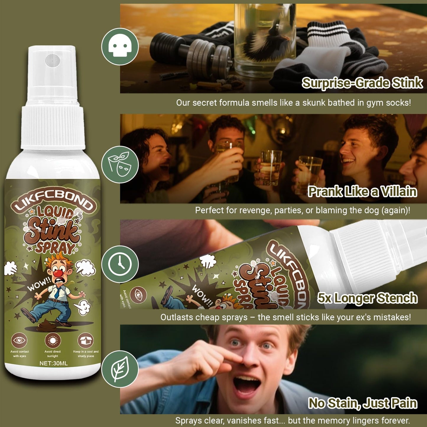LIKFCBOND Stink Spray Extra Strong – Long-Lasting Prank Spray (30ml)