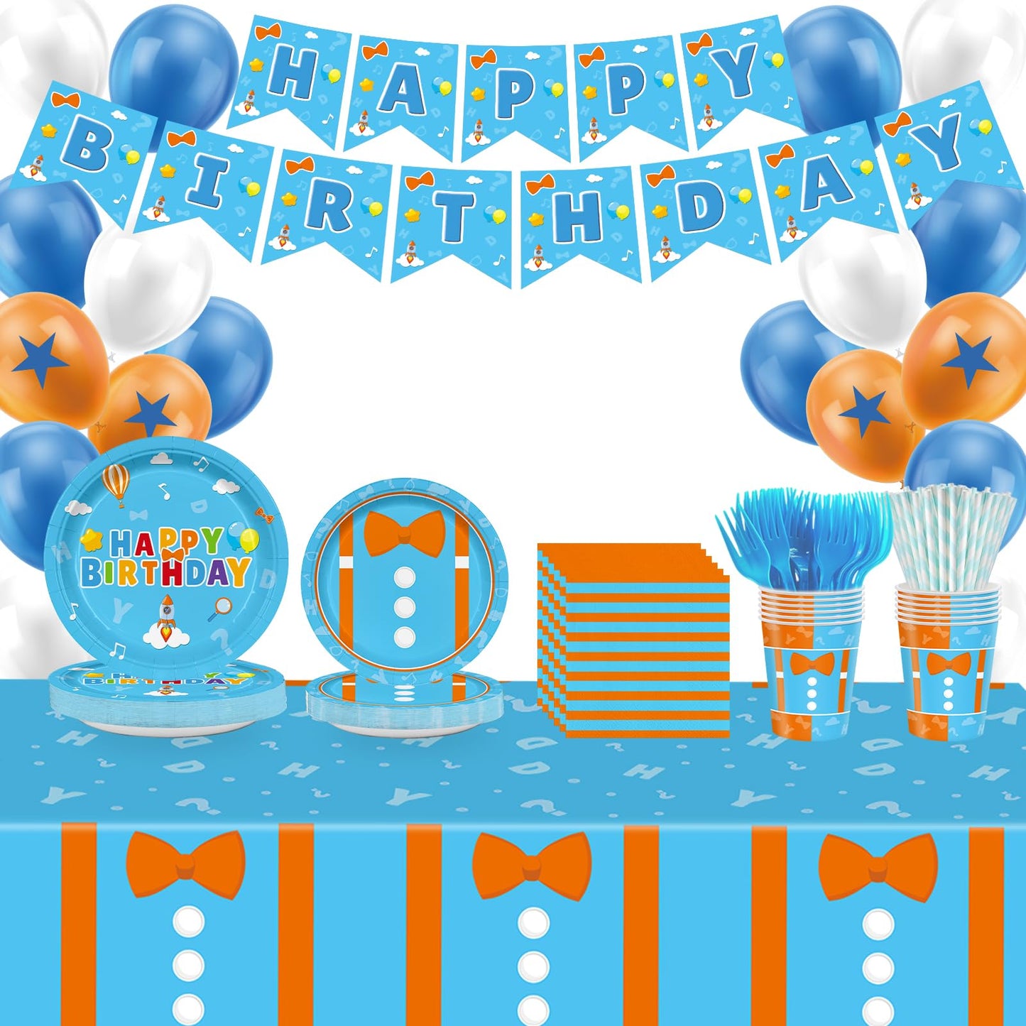 Likuyve 170pcs Cartoon Teacher Party Supplies – 24 Guests, Blue and Orange