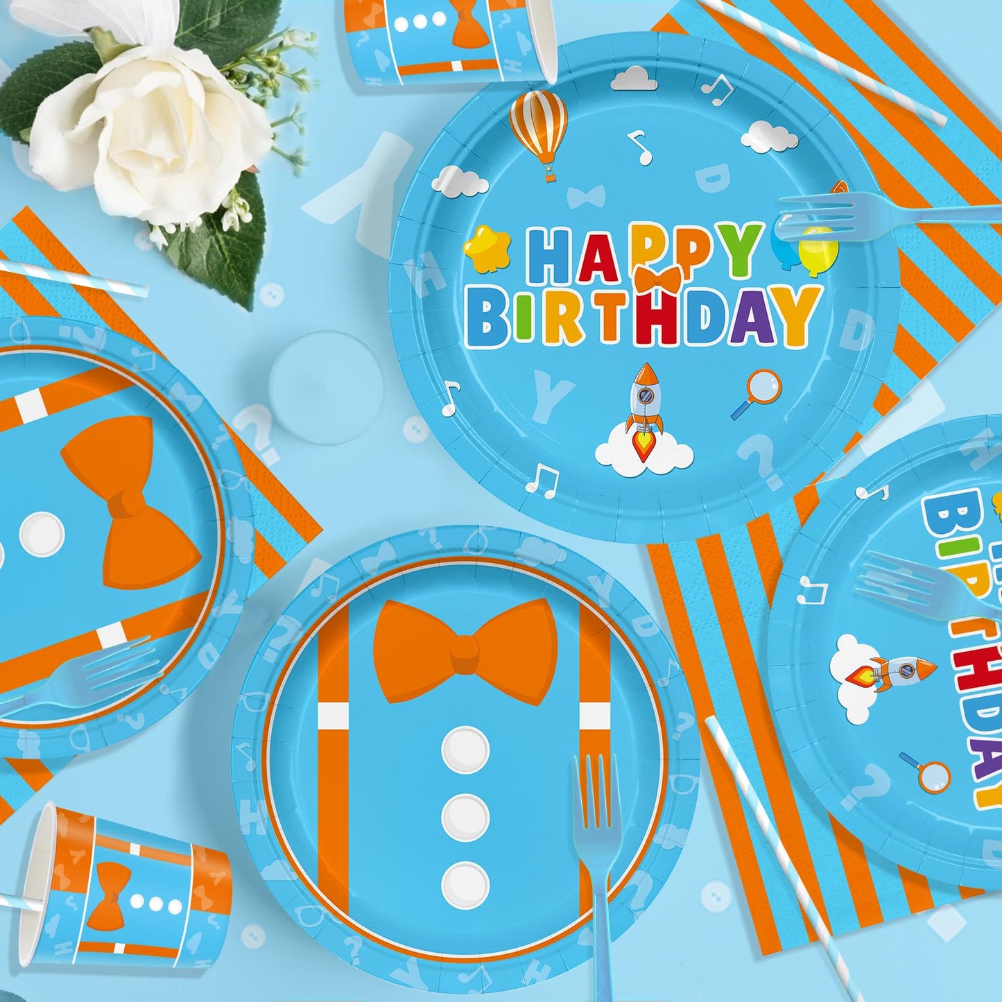 Likuyve 170pcs Cartoon Teacher Party Supplies – 24 Guests, Blue and Orange