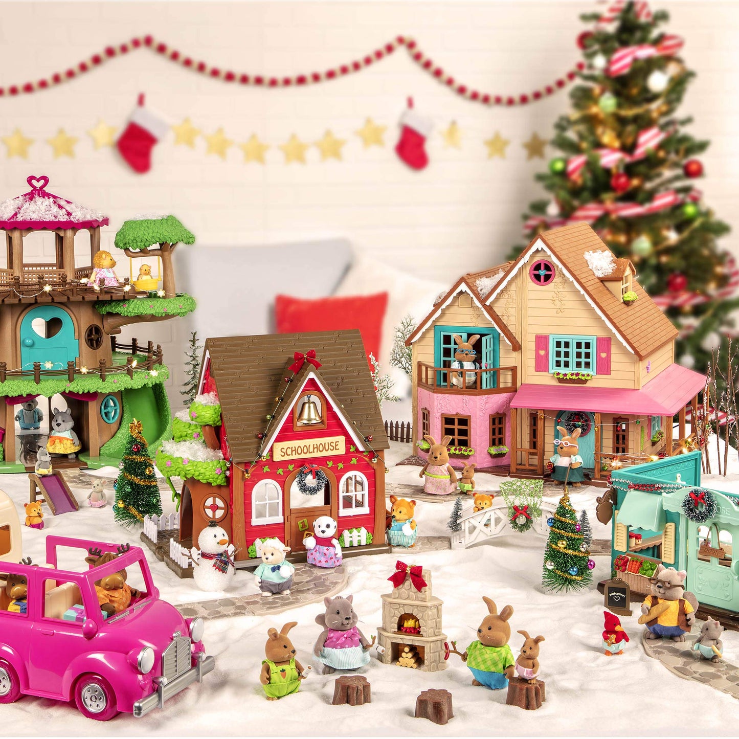 Li'l Woodzeez – 16-Piece Safety Department Dollhouse Playset with Fire Truck & Mini Furniture