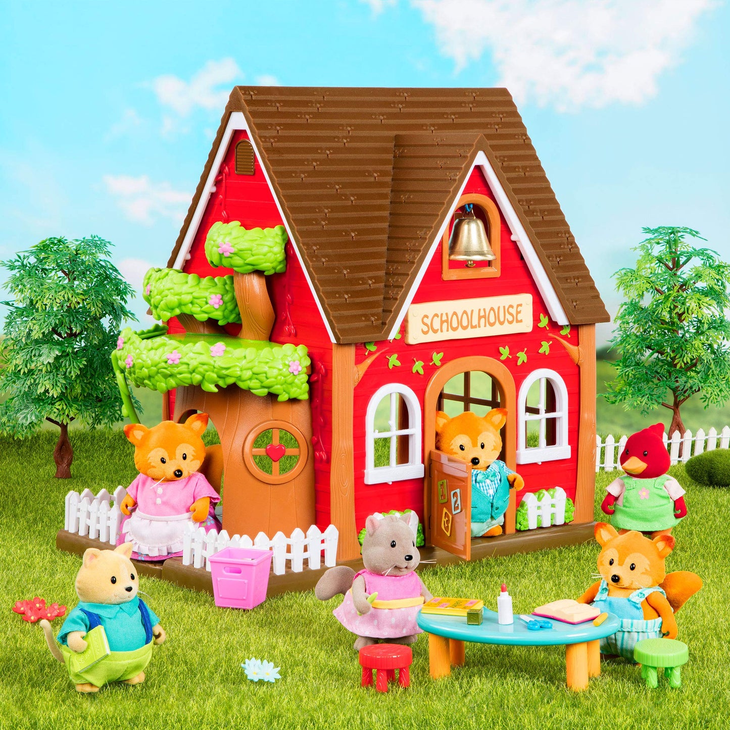 Li'l Woodzeez – 16-Piece Safety Department Dollhouse Playset with Fire Truck & Mini Furniture