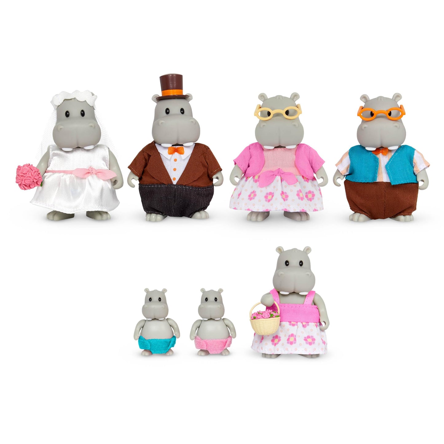 Li'l Woodzeez The Pitterpotemus Hippo Family Wedding Set 7 Posable Figures Pretend Play Ages 3+