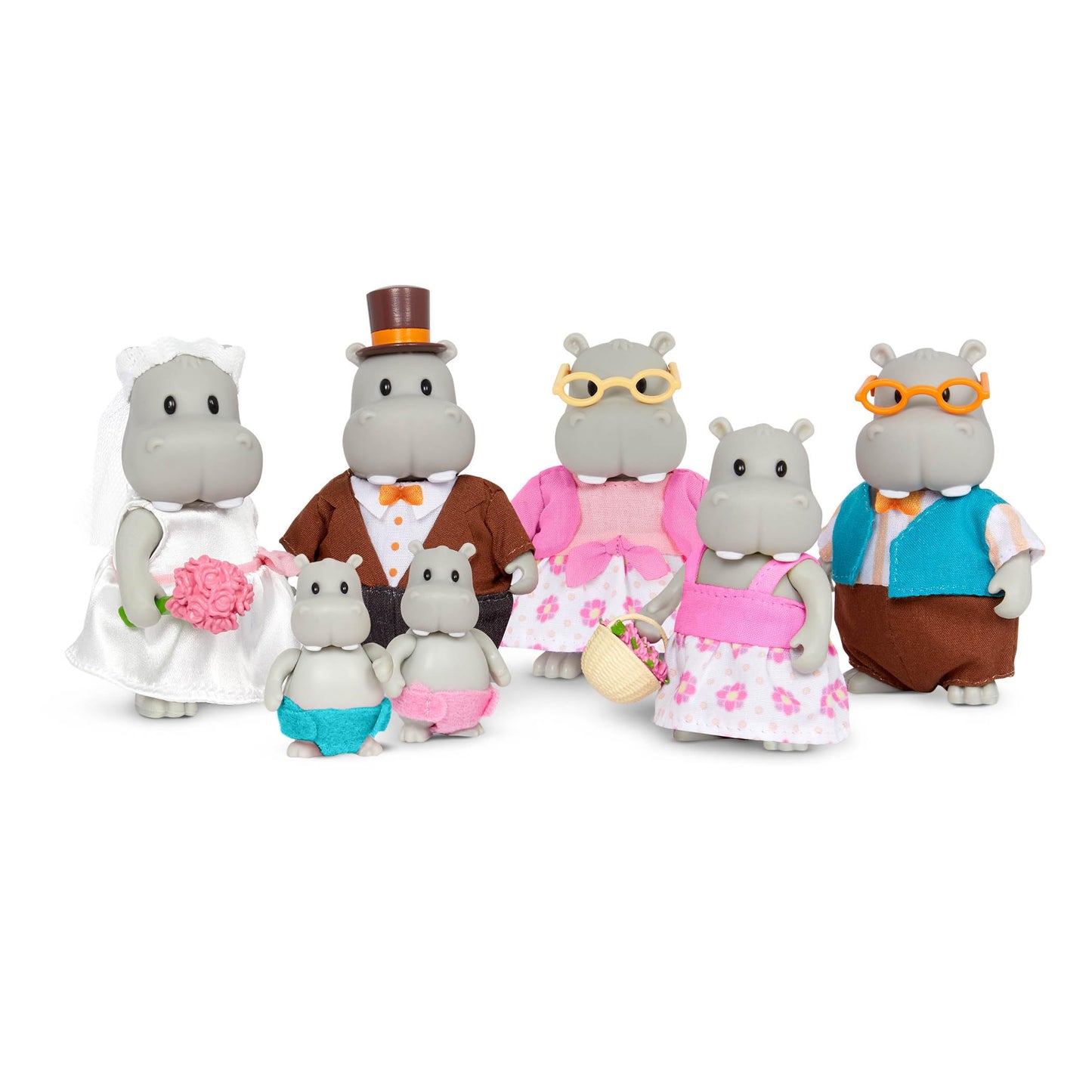 Li'l Woodzeez The Pitterpotemus Hippo Family Wedding Set 7 Posable Figures Pretend Play Ages 3+