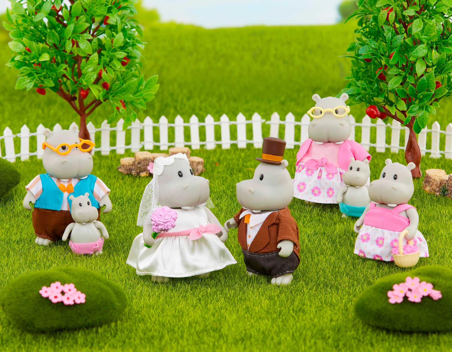 Li'l Woodzeez The Pitterpotemus Hippo Family Wedding Set 7 Posable Figures Pretend Play Ages 3+