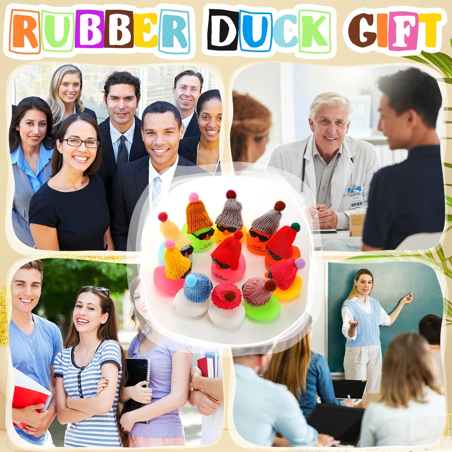 Liliful 60-Set Valentines Day Rubber Ducks Bulk with Hats & Glasses – You’re Awesome Card