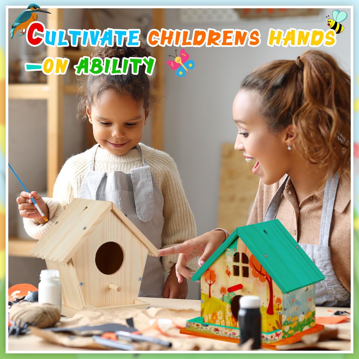 Liliful 8 Pack Birdhouse Kit – Classic DIY Wooden Birdhouses with Paint, Brushes & Tools