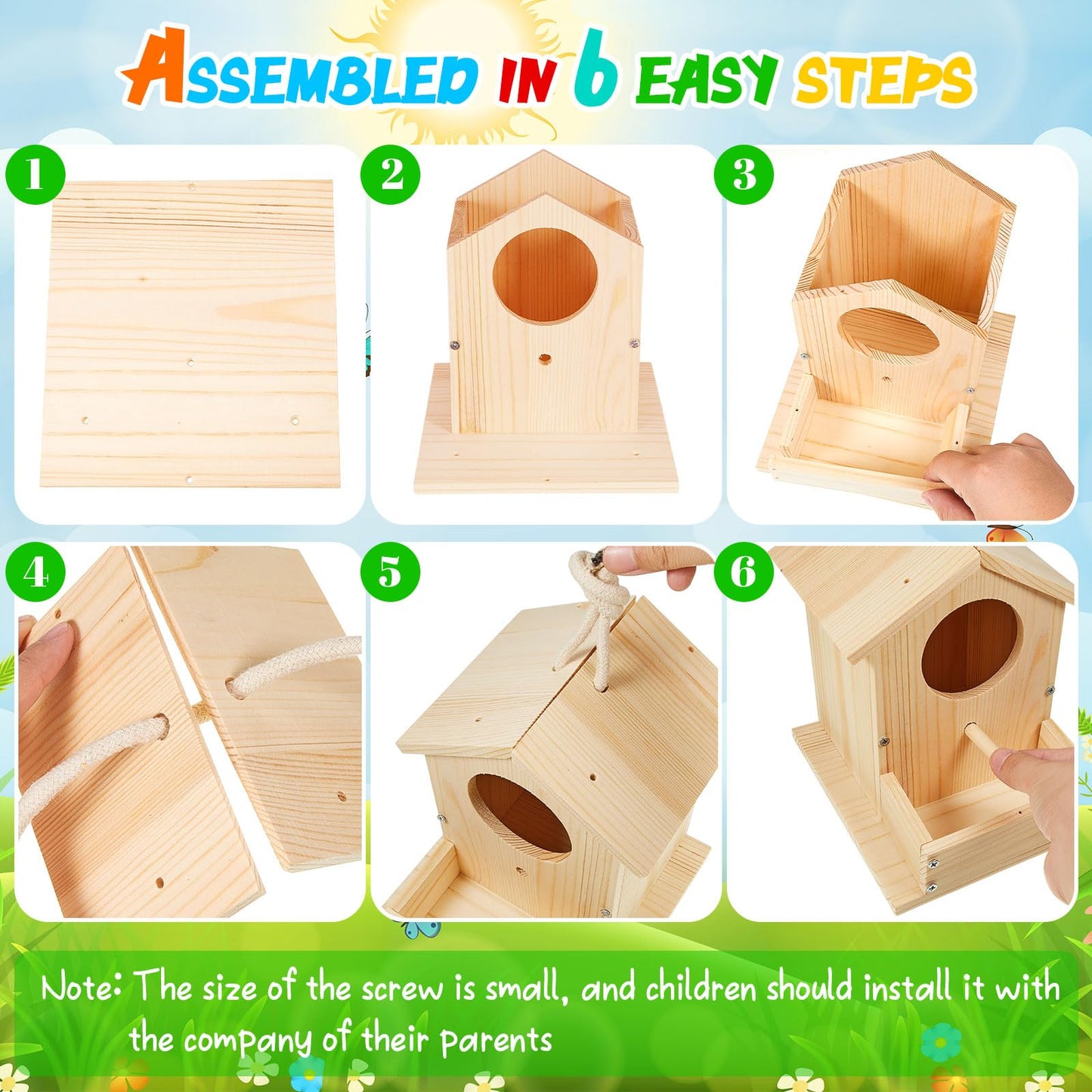 Liliful 4 Pack Birdhouse Kit – DIY Wooden Bird Houses with Paint & Brushes | Indoor & Outdoor Craft