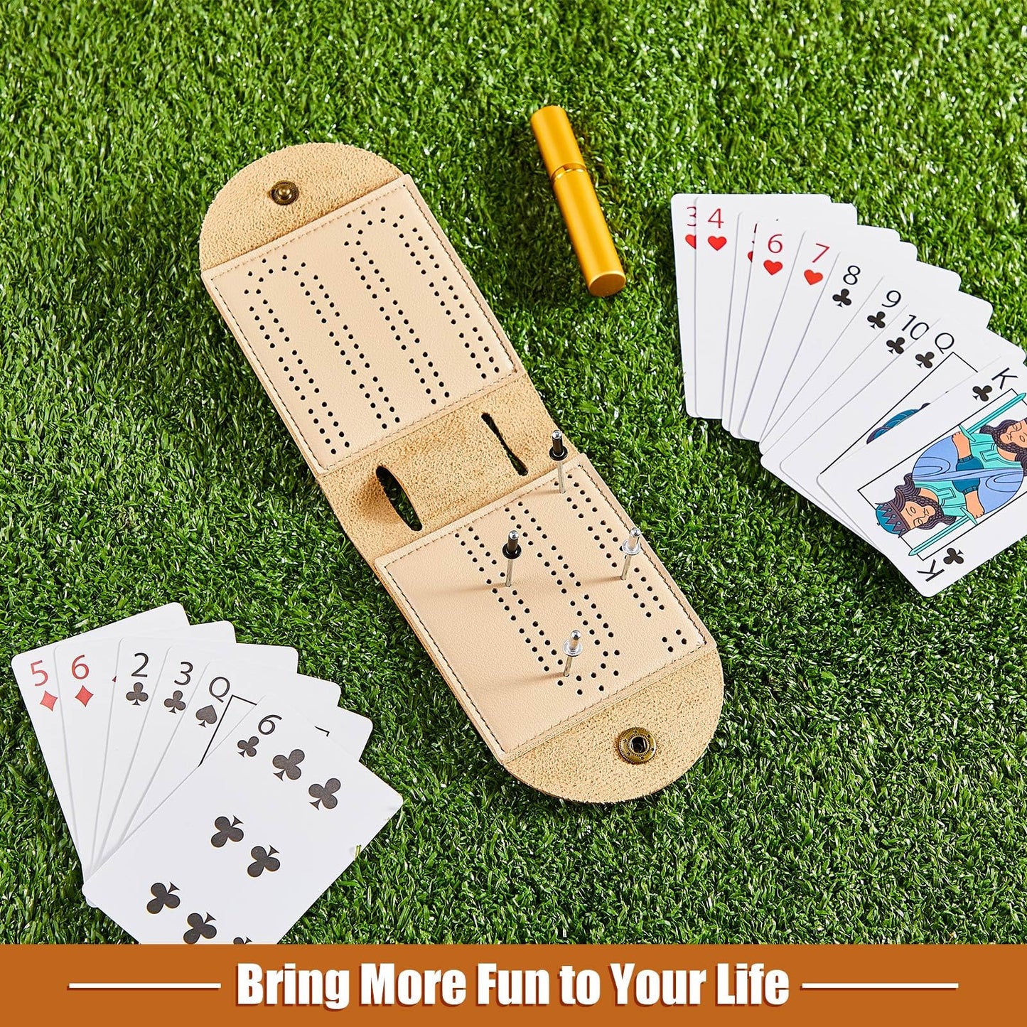 Liliful 2 Pack Travel Cribbage Board Sets – Portable Leather Mini Boards with 4 Metal Pegs