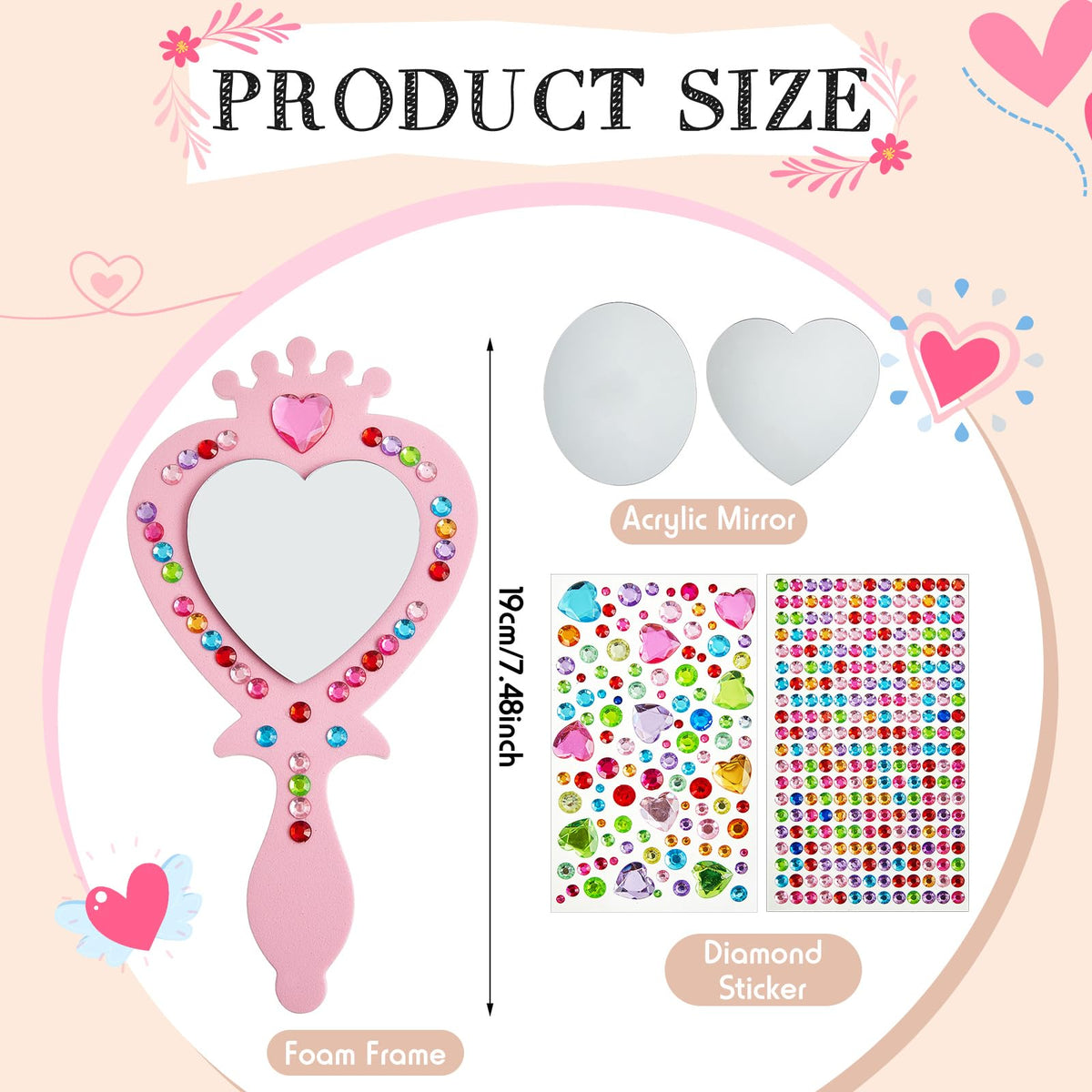 Liliful 12 Pack Princess Foam Mirror Kits – DIY Decor for Girls' Parties, Unbreakable Craft Mirrors